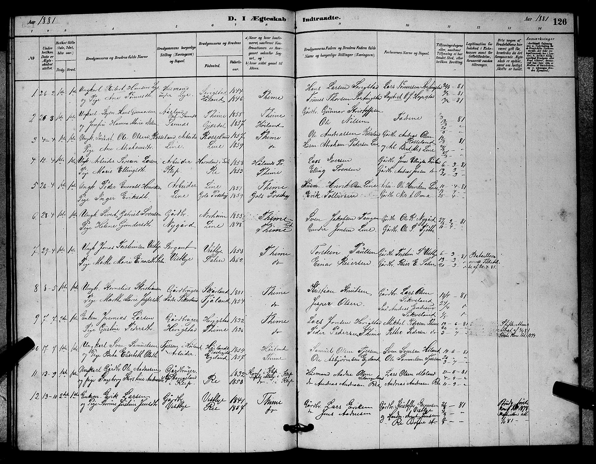 Lye sokneprestkontor, AV/SAST-A-101794/001/30BB/L0006: Parish register (copy) no. B 6, 1879-1888, p. 126