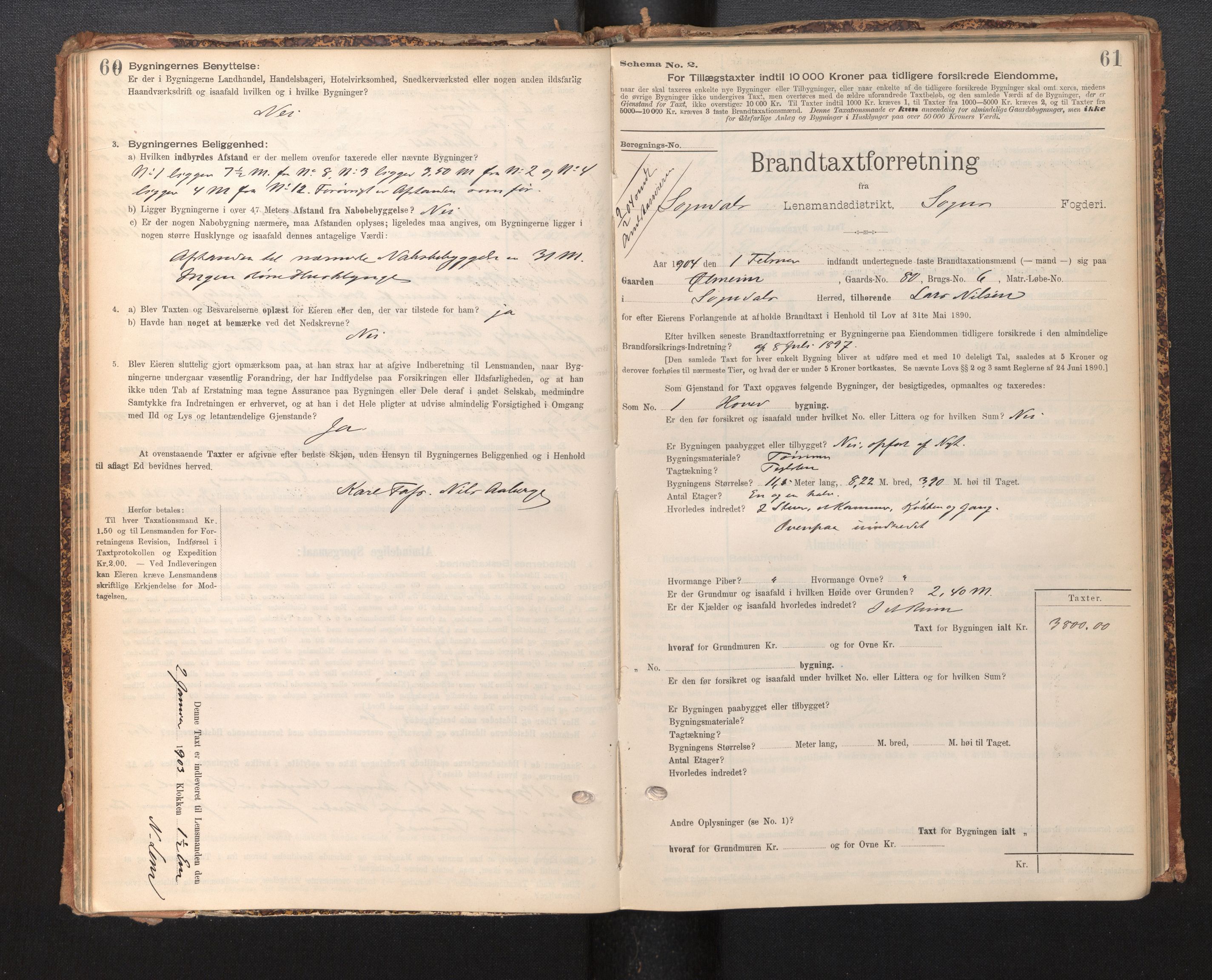 Lensmannen i Sogndal, SAB/A-29901/0012/L0009: Branntakstprotokoll, skjematakst, 1901-1914, p. 60-61