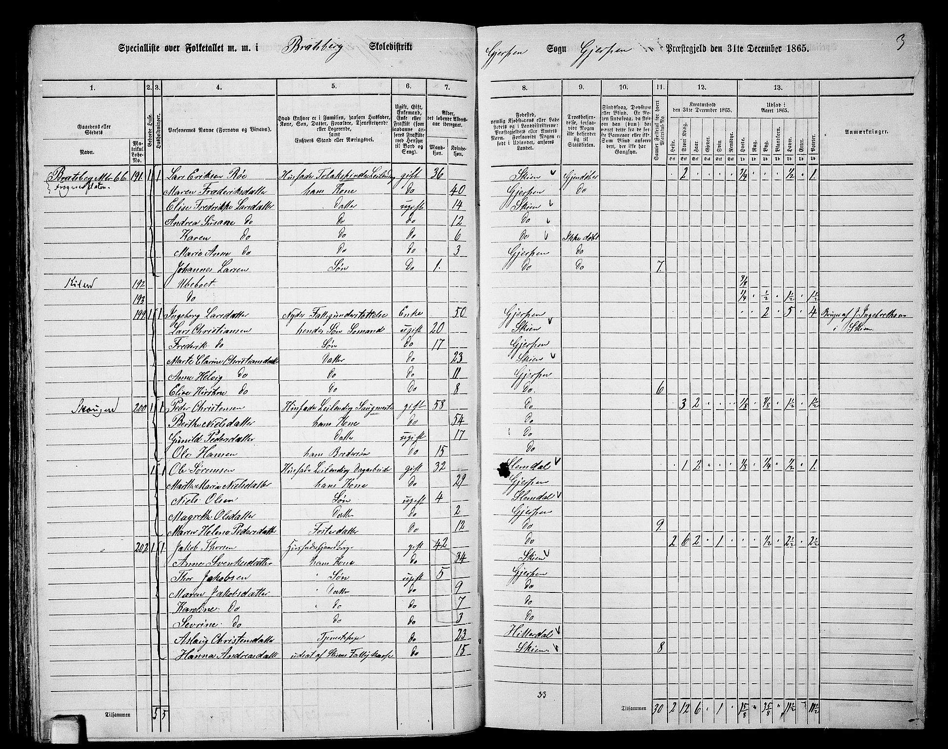 RA, 1865 census for Gjerpen, 1865, p. 111