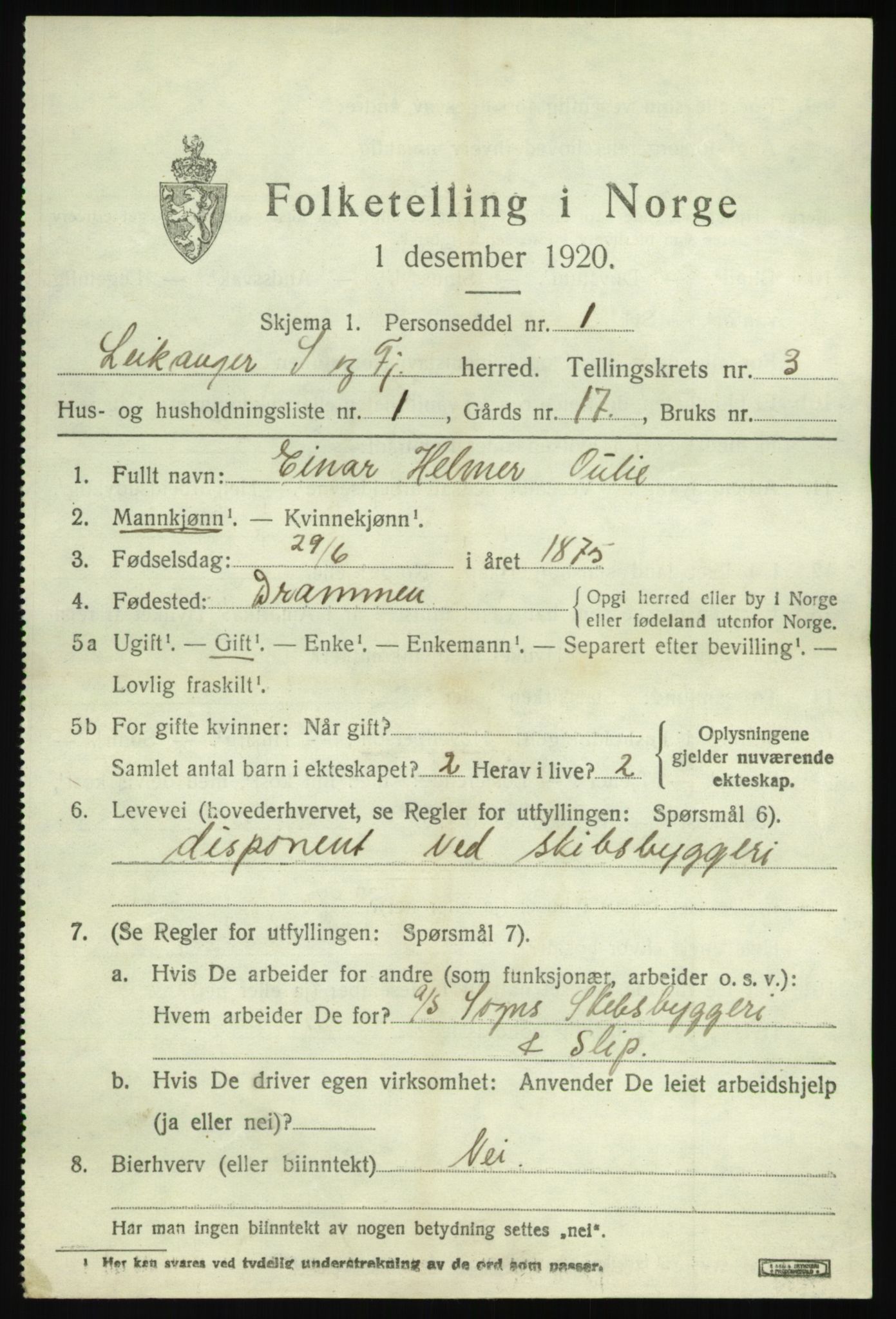 SAB, 1920 census for Leikanger, 1920, p. 2242