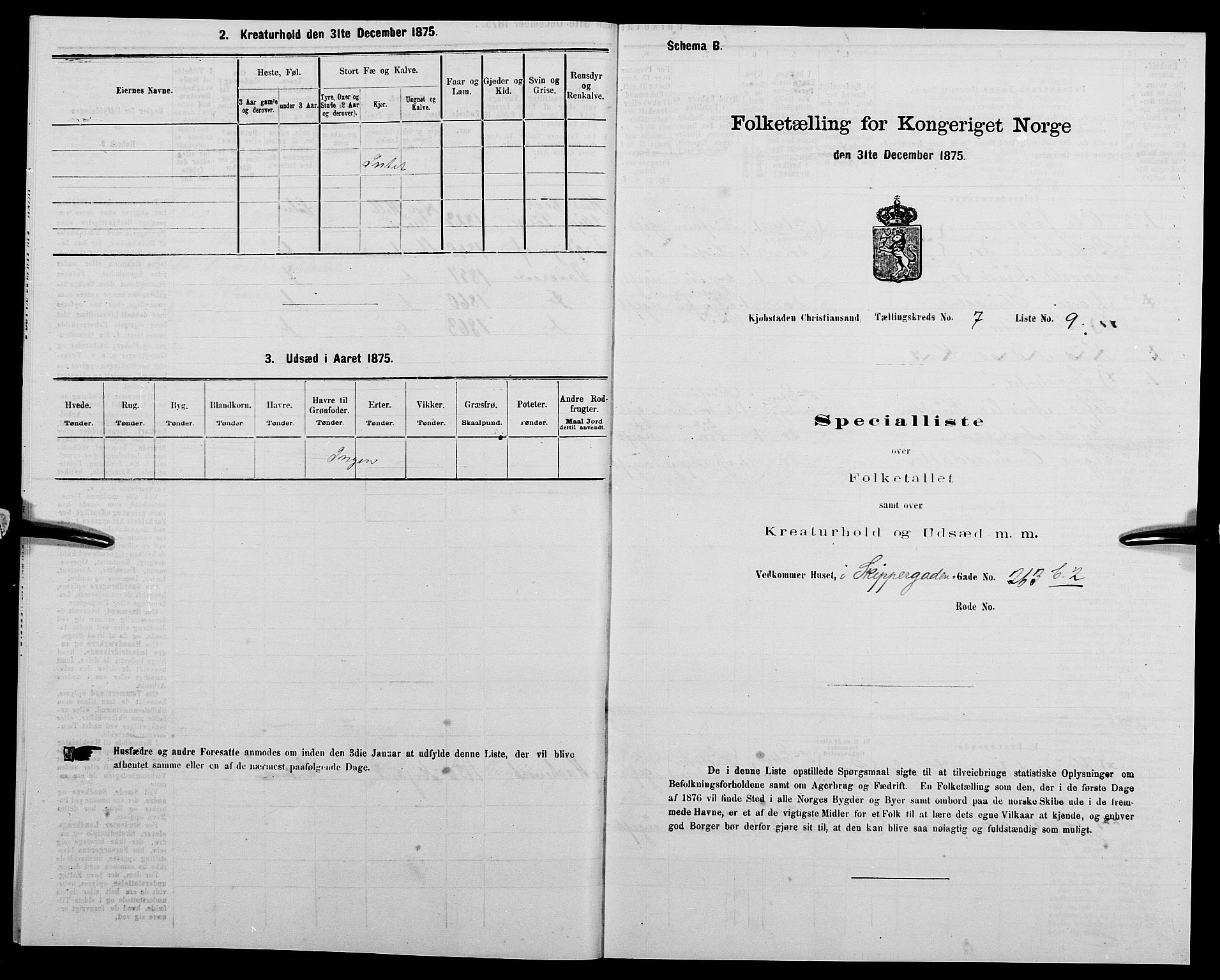 SAK, 1875 census for 1001P Kristiansand, 1875, p. 1005