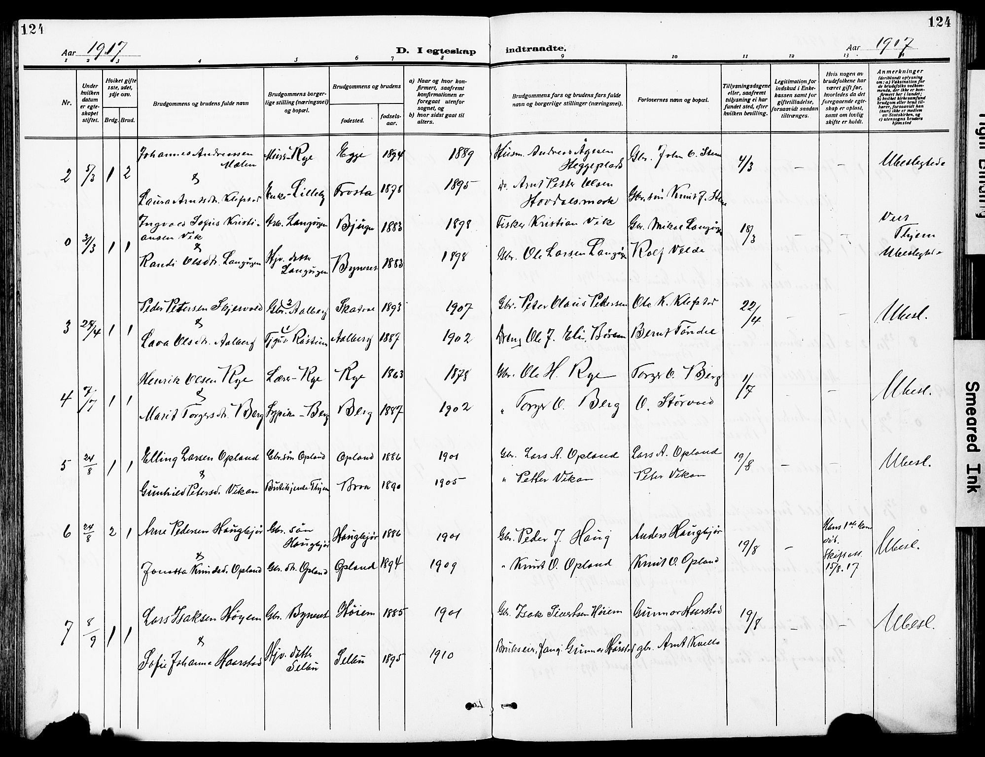 Ministerialprotokoller, klokkerbøker og fødselsregistre - Sør-Trøndelag, SAT/A-1456/612/L0388: Parish register (copy) no. 612C04, 1909-1929, p. 124