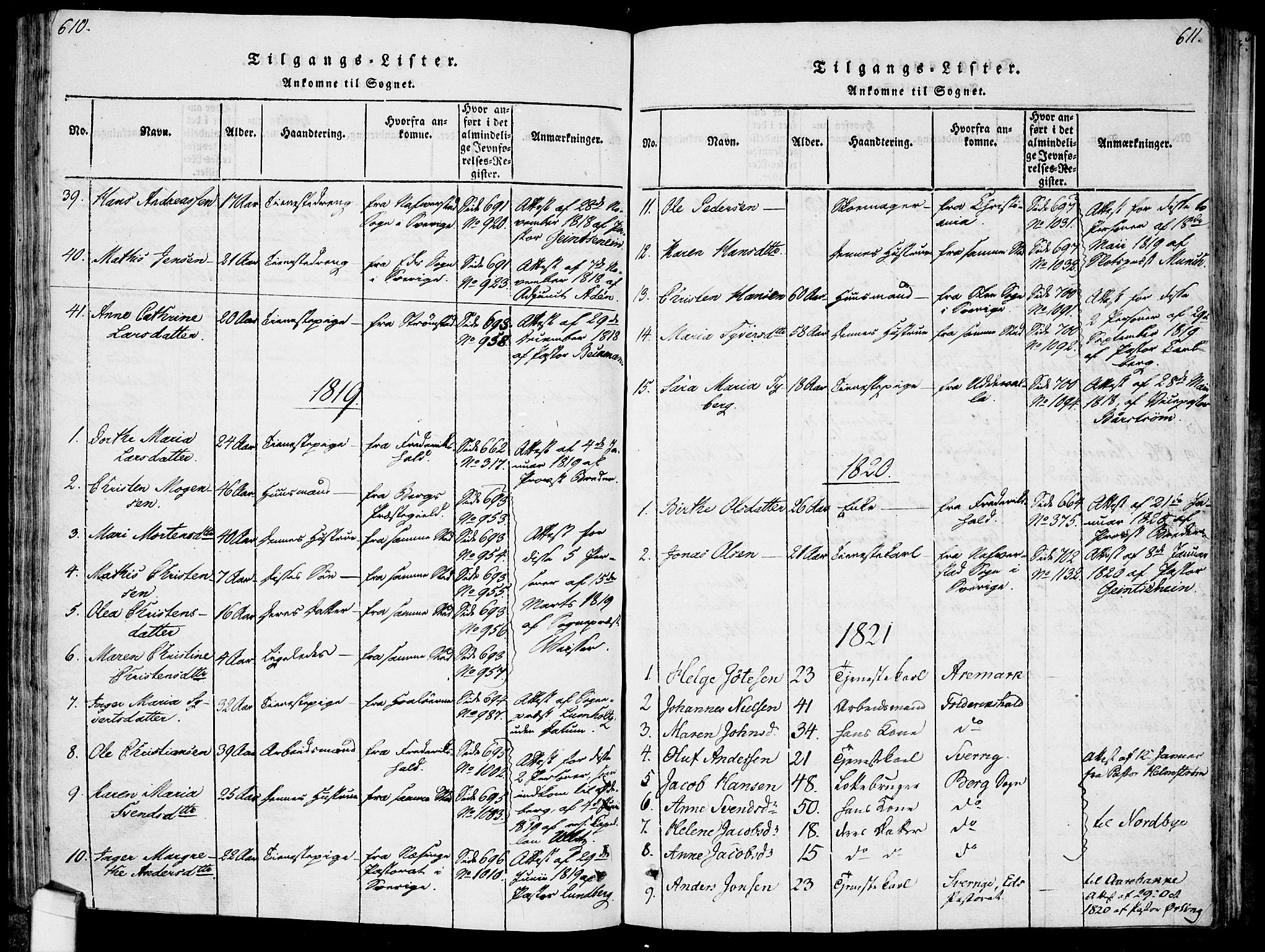 Idd prestekontor Kirkebøker, AV/SAO-A-10911/F/Fc/L0002: Parish register (official) no. III 2, 1815-1831, p. 610-611