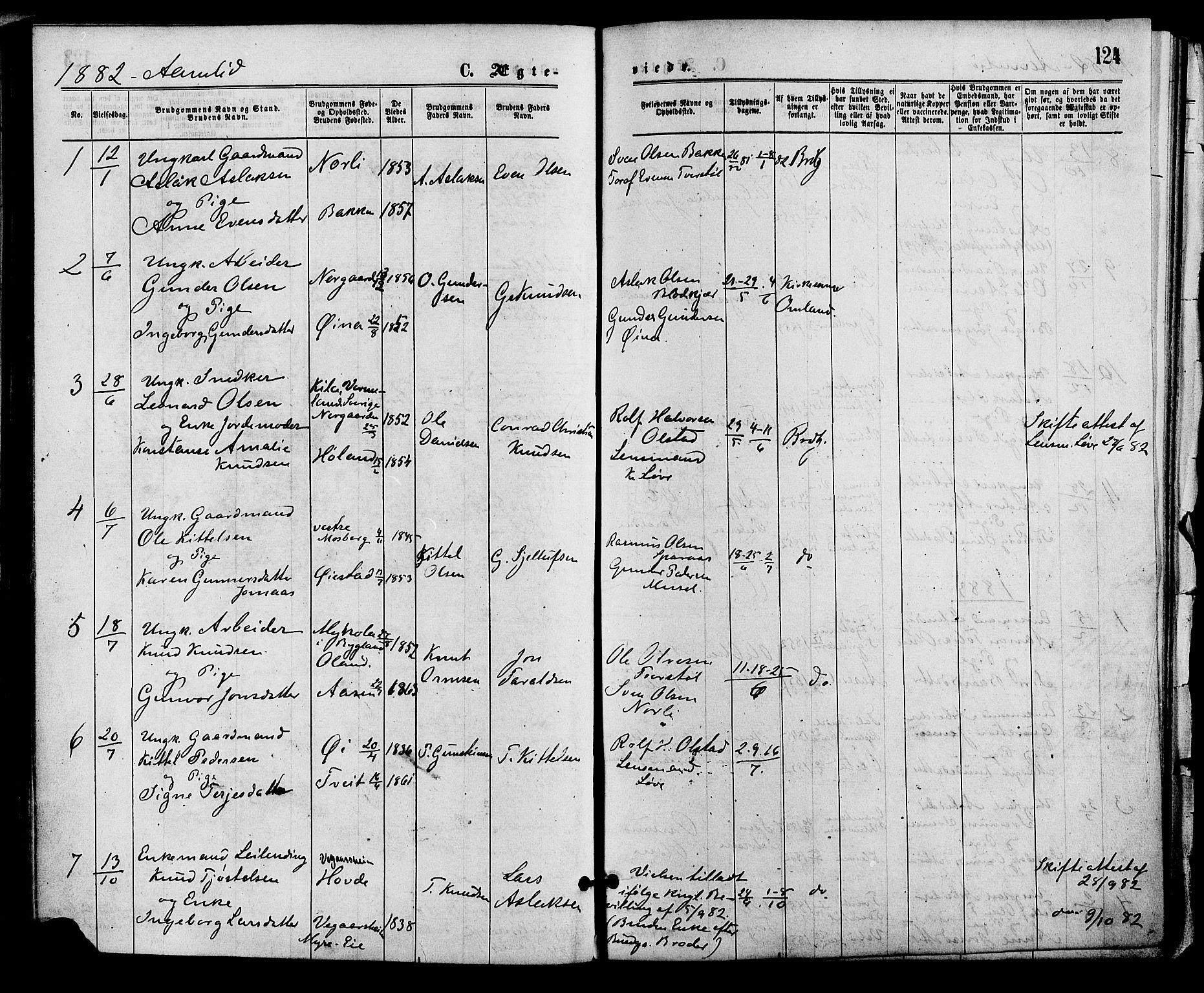 Åmli sokneprestkontor, AV/SAK-1111-0050/F/Fa/Fac/L0009: Parish register (official) no. A 9 /1, 1869-1884, p. 124