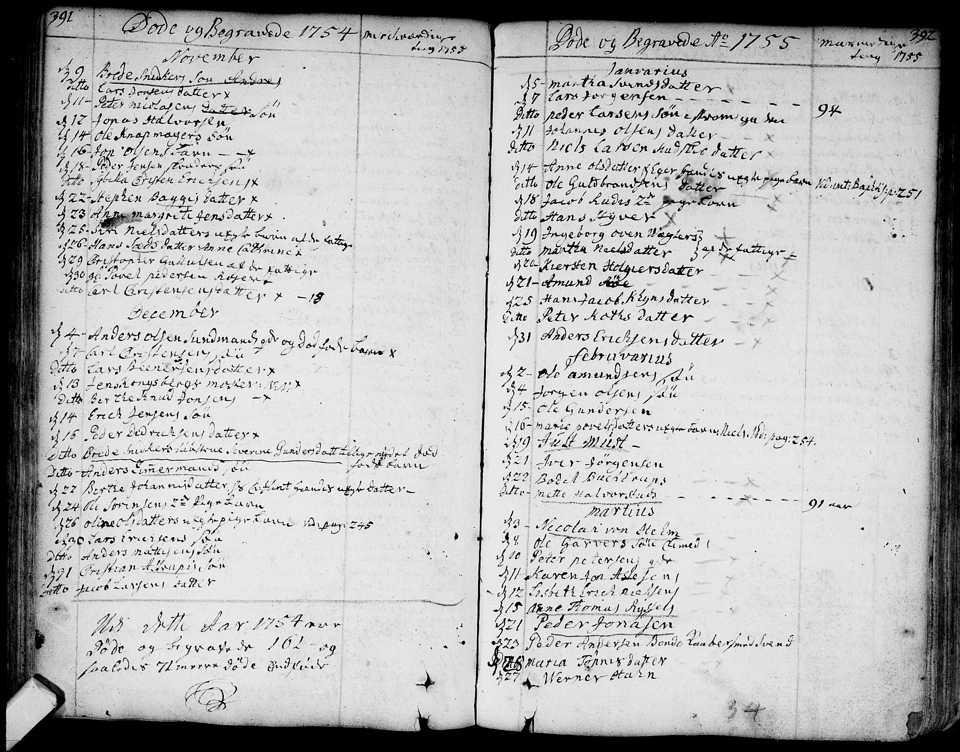Bragernes kirkebøker, SAKO/A-6/F/Fa/L0004: Parish register (official) no. I 4, 1734-1759, p. 391-392