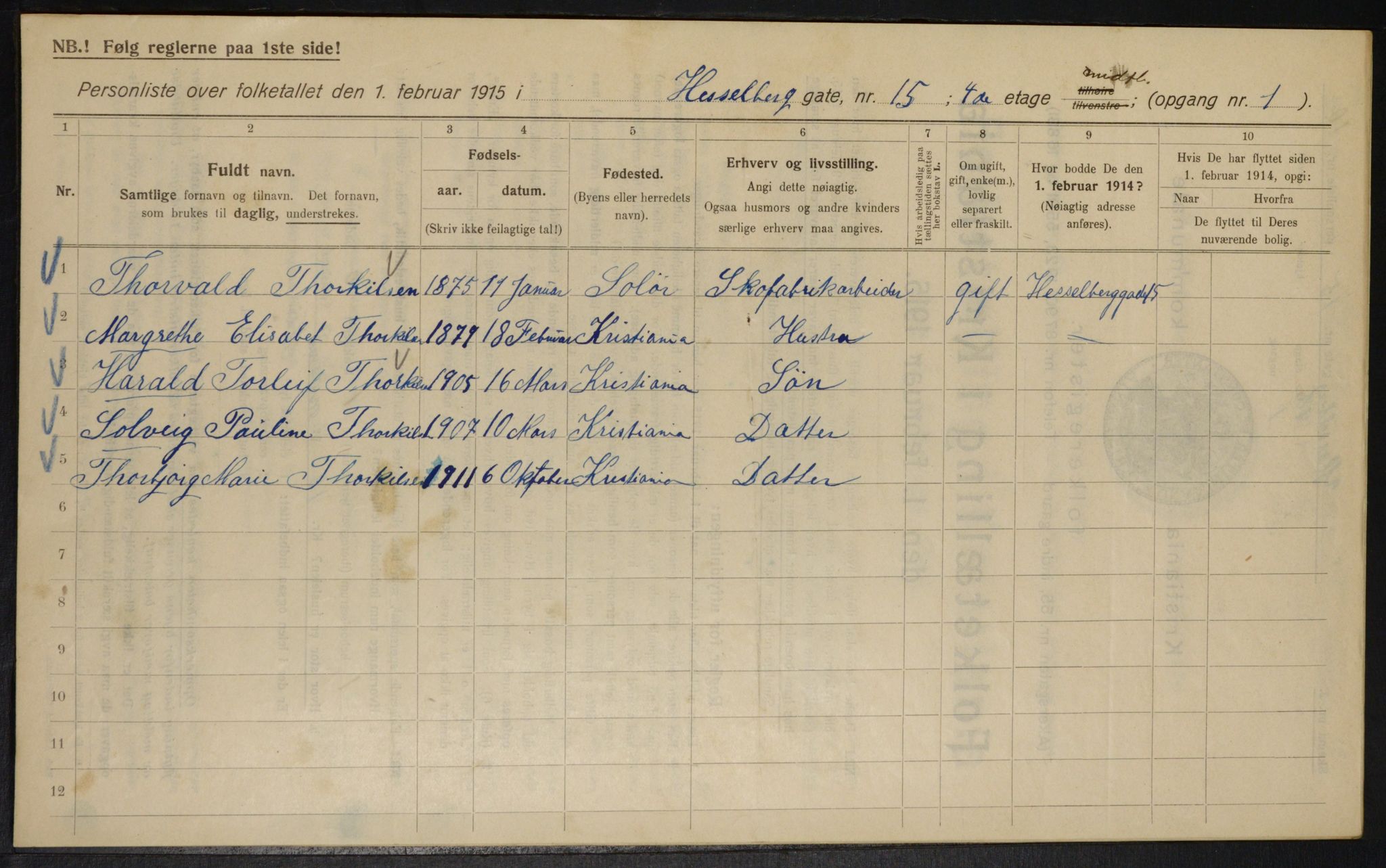 OBA, Municipal Census 1915 for Kristiania, 1915, p. 39734