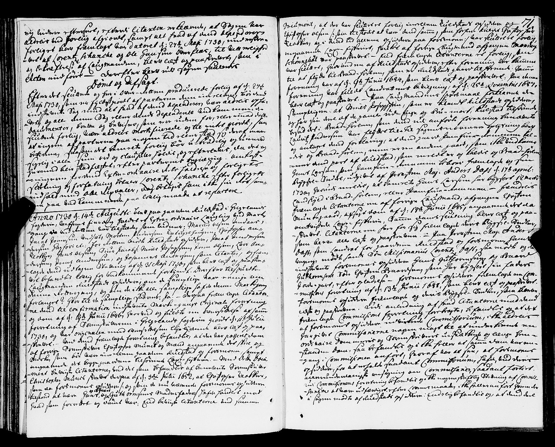 Nordland og Finnmarks lagstol, AV/SAT-A-5608/X/L0006: Justisprotokoll, 1730-1740, p. 70b-71a