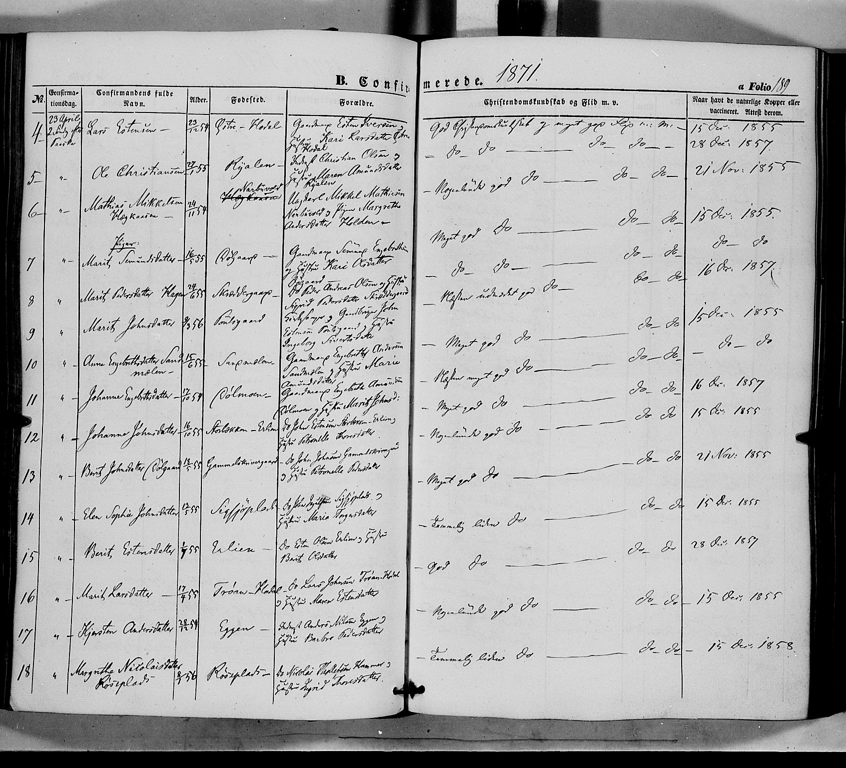 Tolga prestekontor, AV/SAH-PREST-062/K/L0006: Parish register (official) no. 6, 1852-1876, p. 189