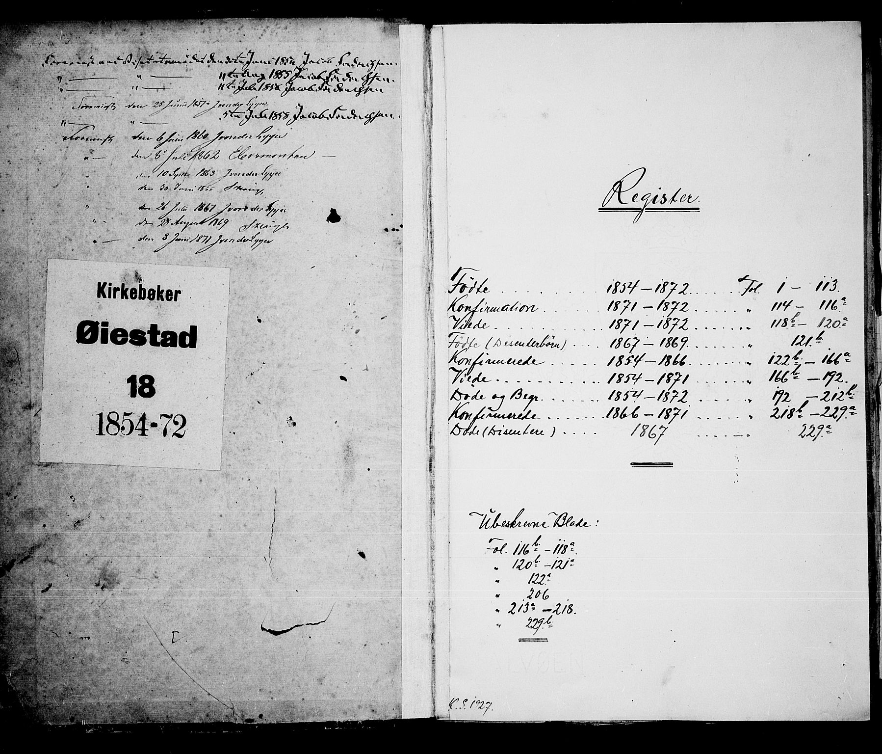 Øyestad sokneprestkontor, SAK/1111-0049/F/Fb/L0007: Parish register (copy) no. B 7, 1854-1872