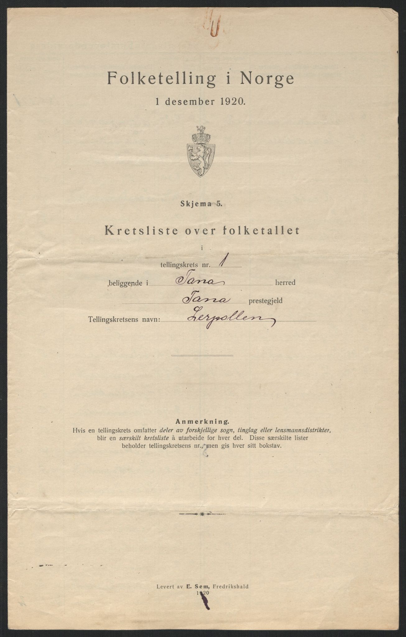 SATØ, 1920 census for Tana, 1920, p. 6