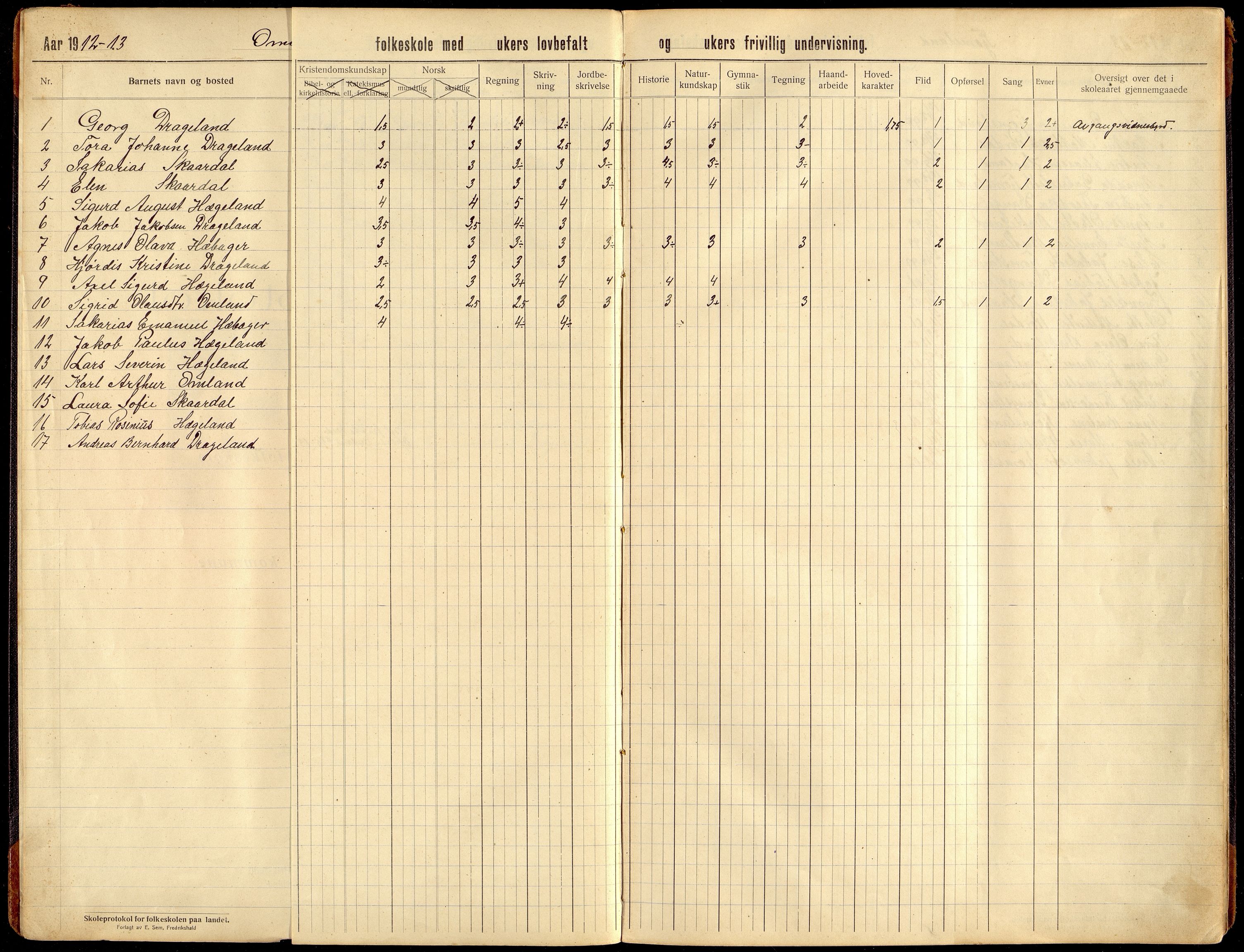 Lyngdal kommune - Tjomsland Skolekrets, ARKSOR/1032LG553/H/L0004: Skoleprotokoll (d), 1912-1922