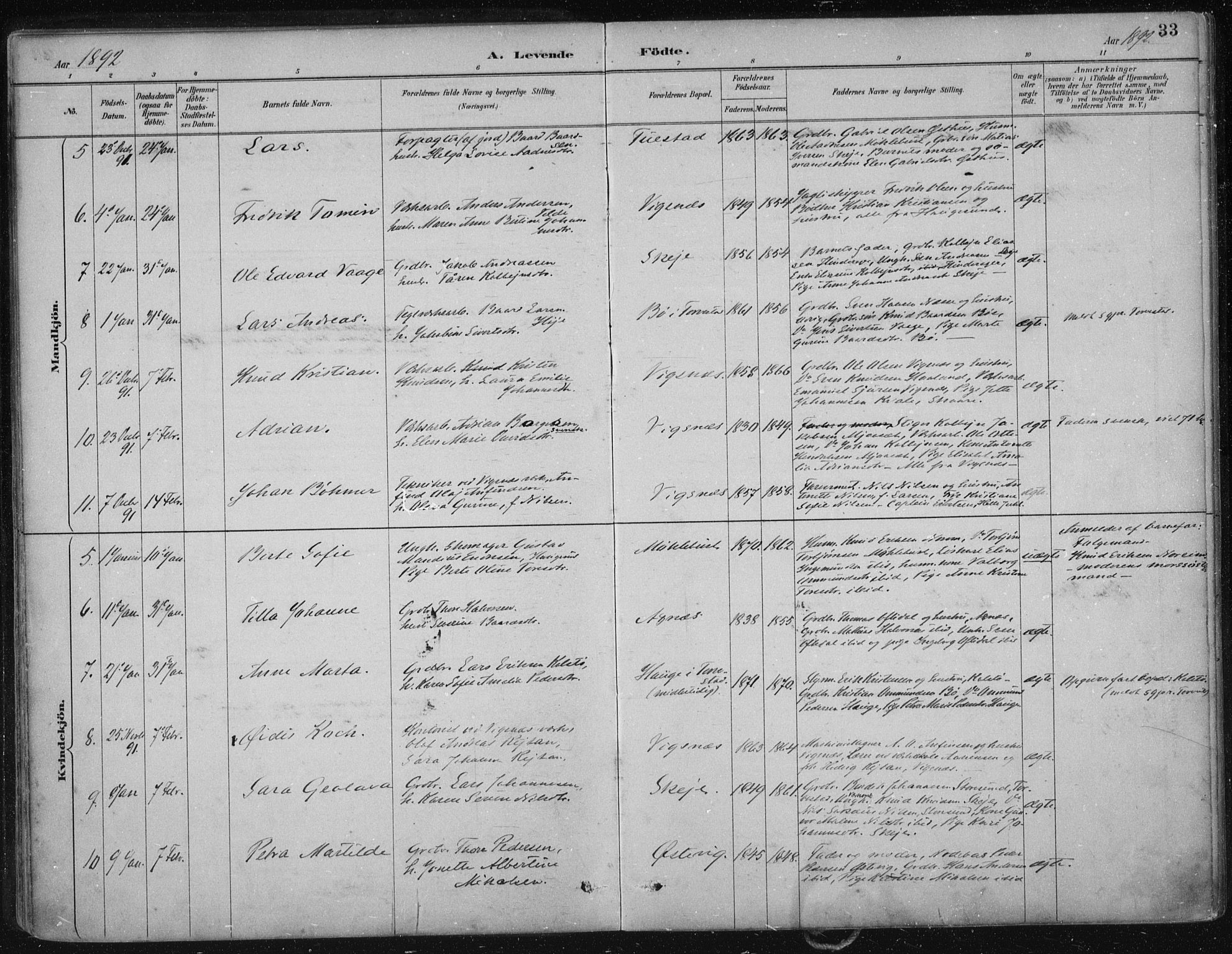 Avaldsnes sokneprestkontor, AV/SAST-A -101851/H/Ha/Haa/L0017: Parish register (official) no. A 17, 1889-1920, p. 33