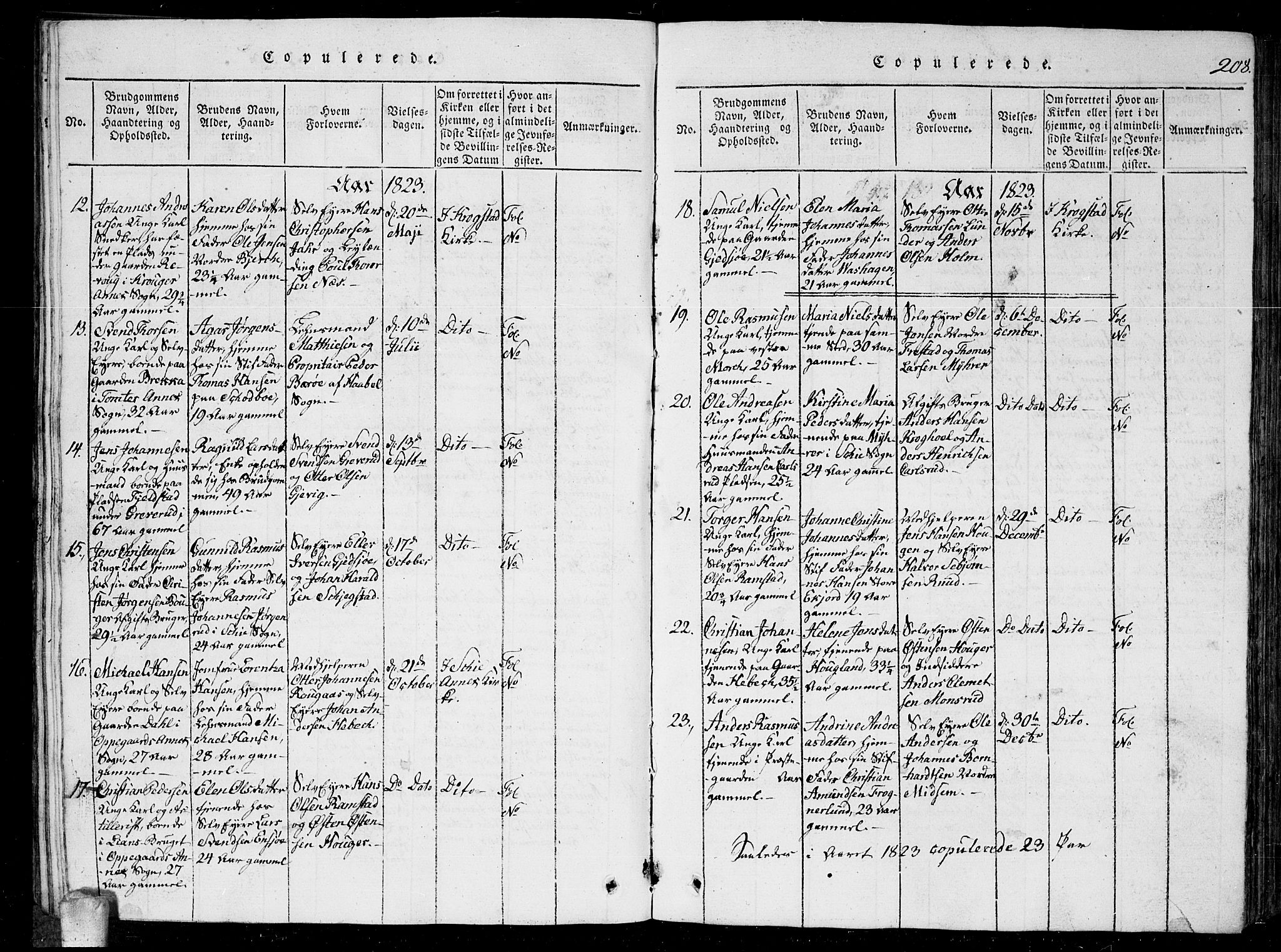 Kråkstad prestekontor Kirkebøker, SAO/A-10125a/G/Ga/L0001: Parish register (copy) no. I 1, 1813-1824, p. 208