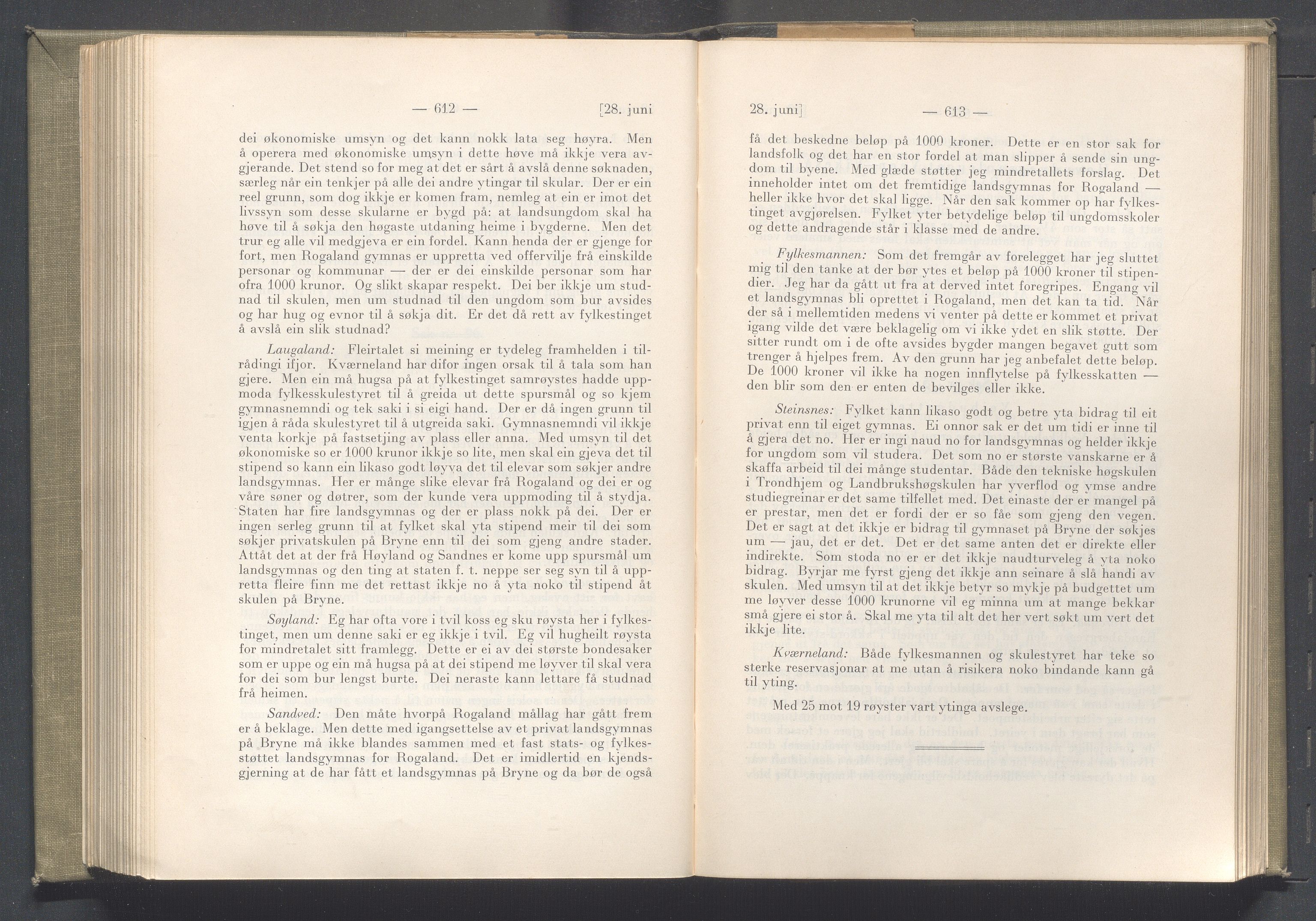 Rogaland fylkeskommune - Fylkesrådmannen , IKAR/A-900/A/Aa/Aaa/L0043: Møtebok , 1924, p. 612-613