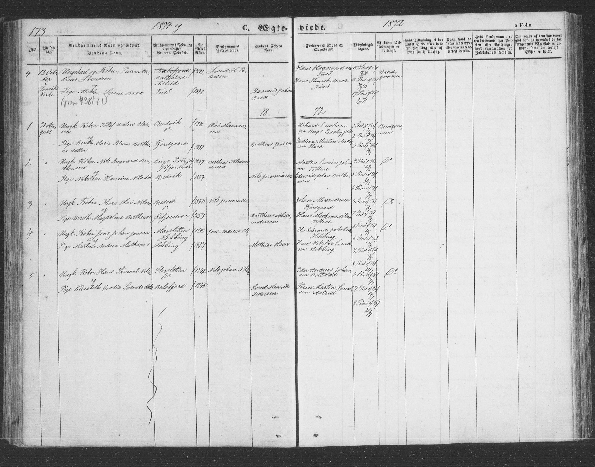 Lenvik sokneprestembete, SATØ/S-1310/H/Ha/Hab/L0020klokker: Parish register (copy) no. 20, 1855-1883, p. 173