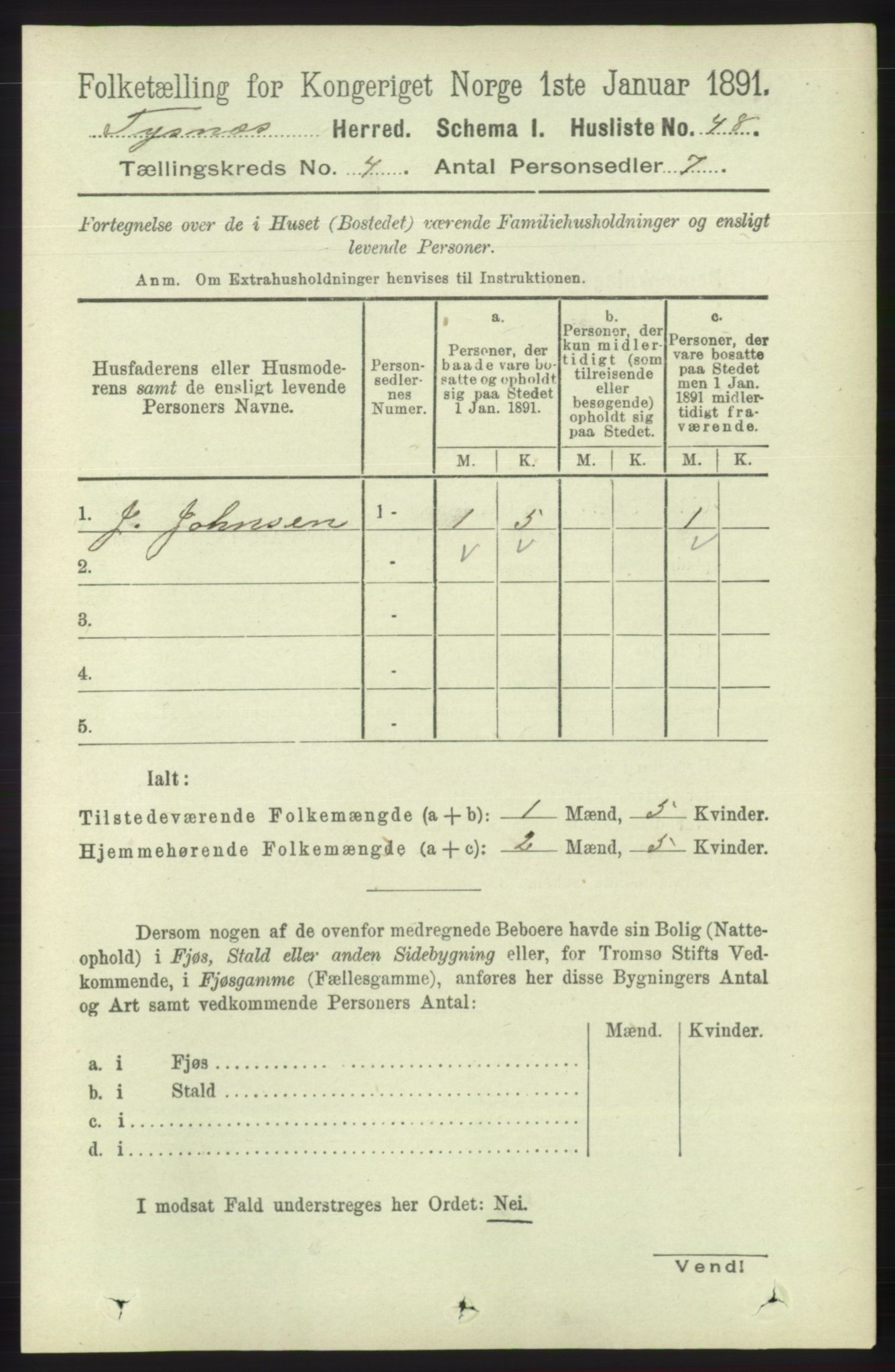 RA, 1891 census for 1223 Tysnes, 1891, p. 1527