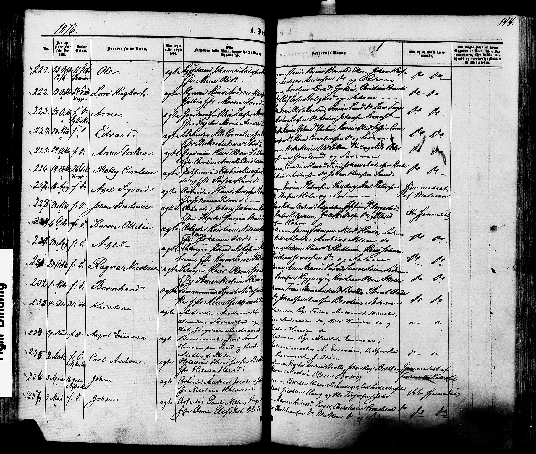 Modum kirkebøker, AV/SAKO-A-234/F/Fa/L0010: Parish register (official) no. 10, 1865-1876, p. 144