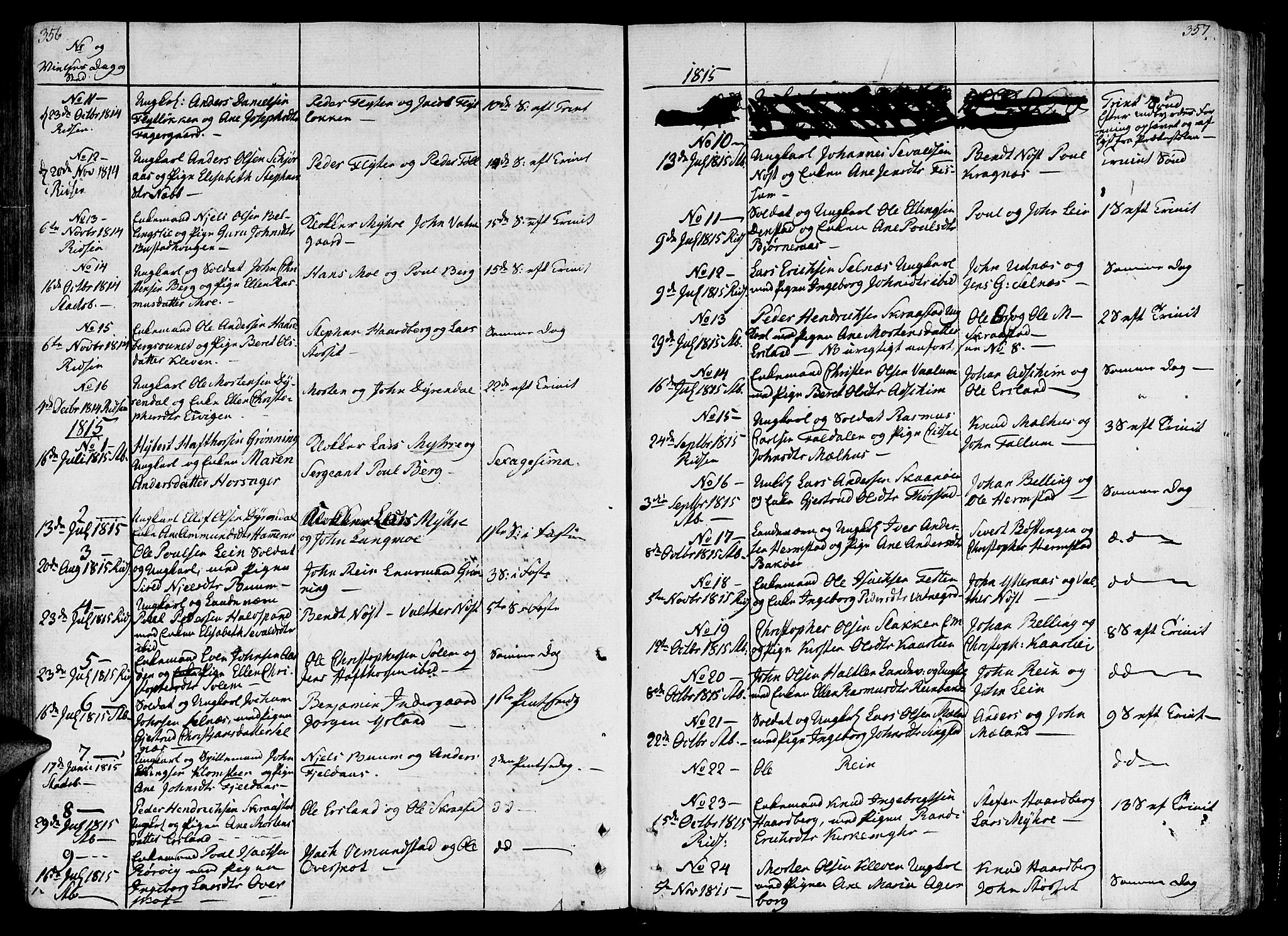 Ministerialprotokoller, klokkerbøker og fødselsregistre - Sør-Trøndelag, AV/SAT-A-1456/646/L0607: Parish register (official) no. 646A05, 1806-1815, p. 356-357