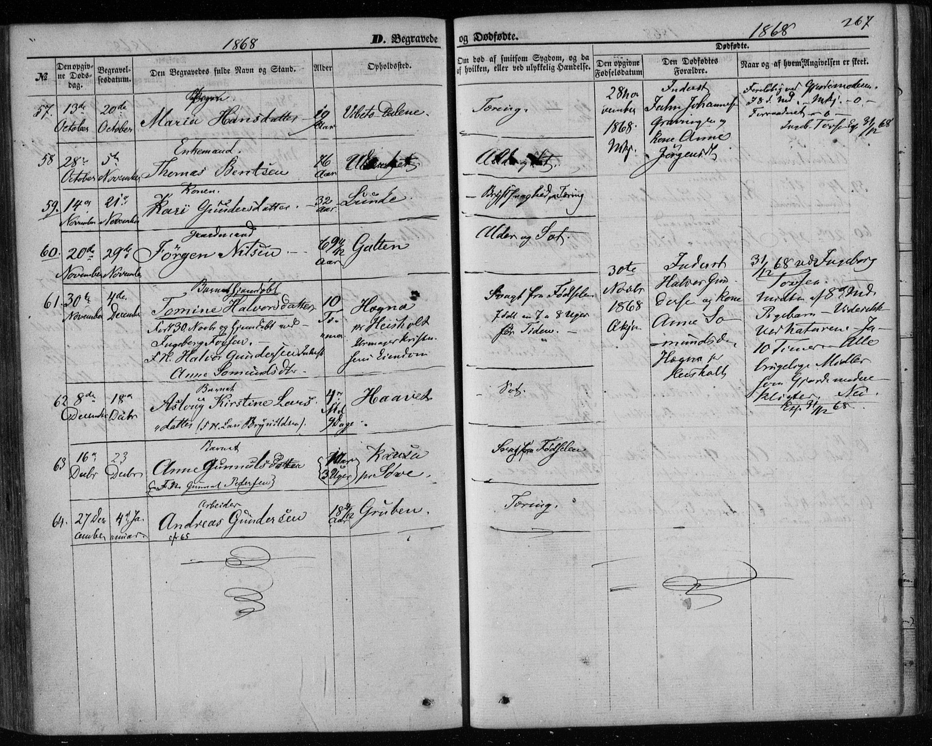 Holla kirkebøker, SAKO/A-272/F/Fa/L0006: Parish register (official) no. 6, 1861-1869, p. 267