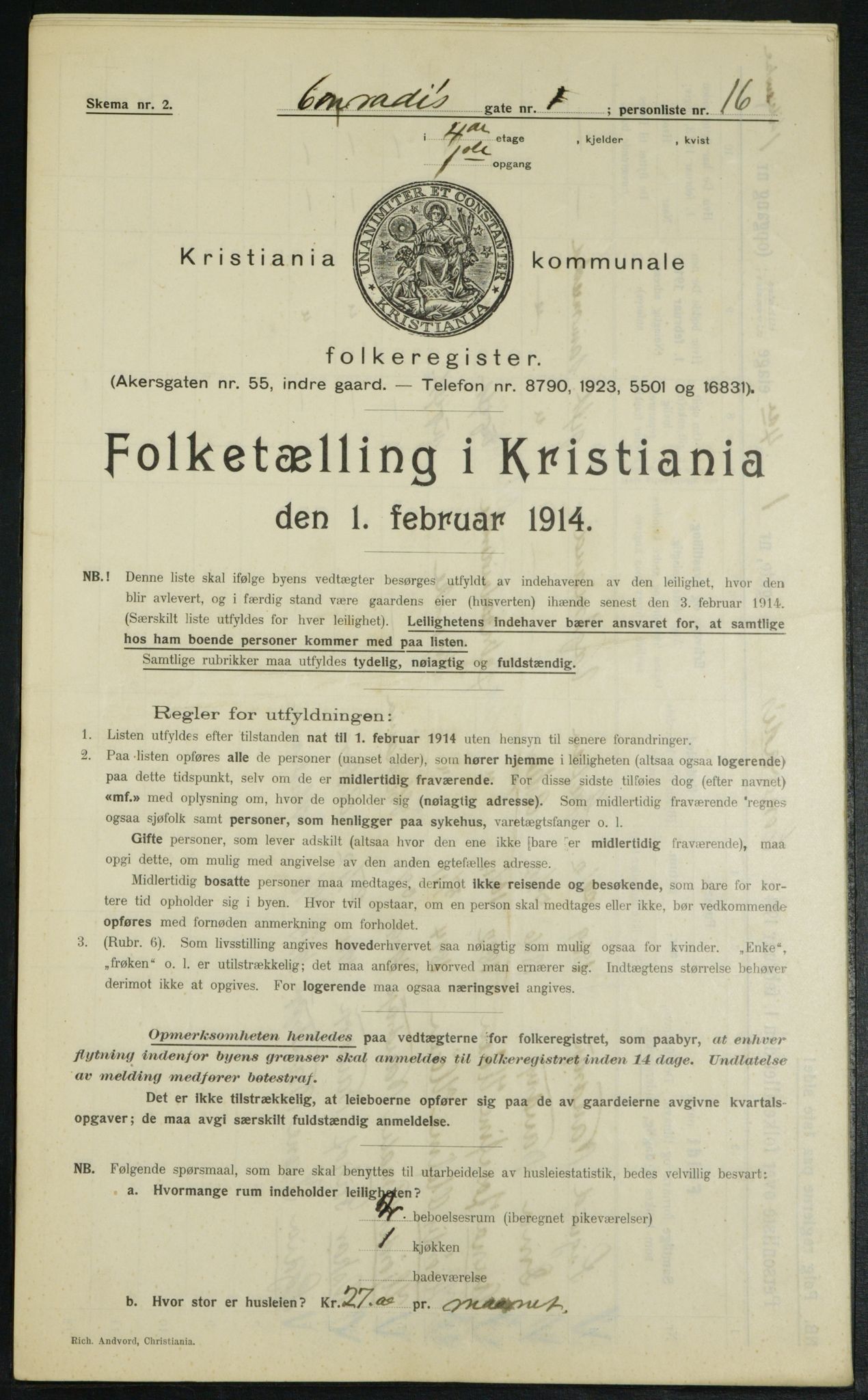 OBA, Municipal Census 1914 for Kristiania, 1914, p. 13435