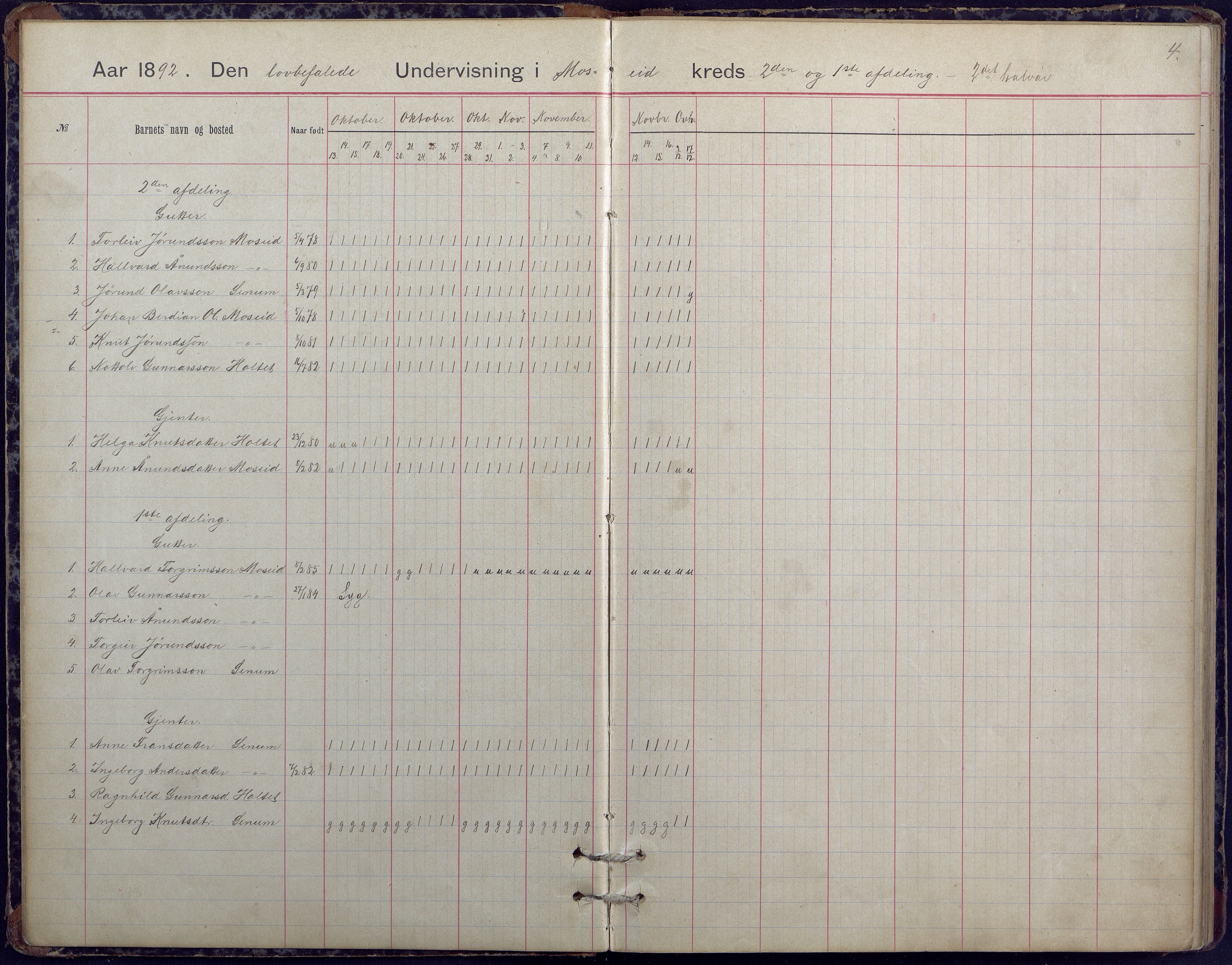 Hornnes kommune, Moi, Moseid, Kjetså skolekretser, AAKS/KA0936-550e/F1/L0005: Dagbok. Moseid, Moi, 1892-1908, p. 4