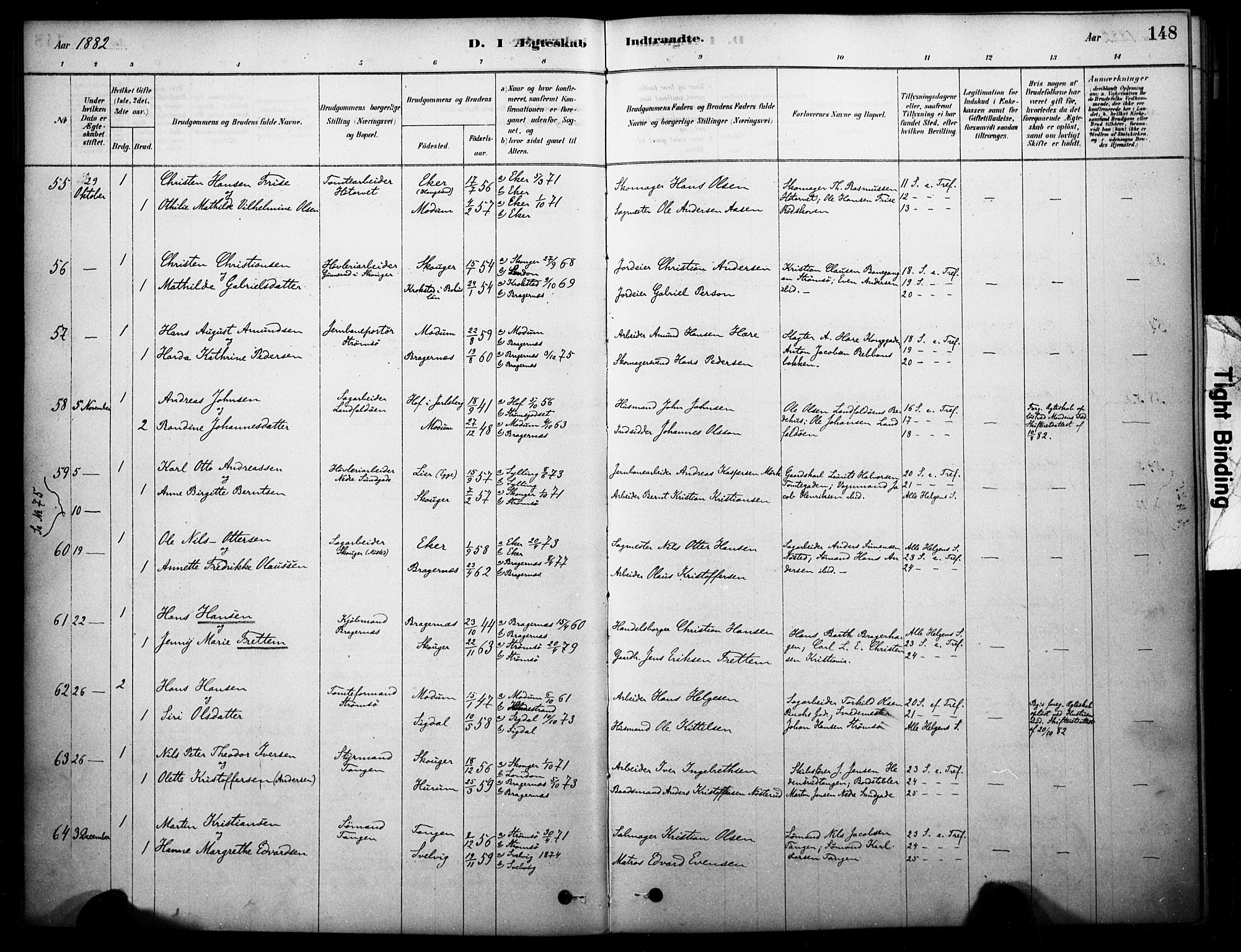 Bragernes kirkebøker, SAKO/A-6/F/Fc/L0005: Parish register (official) no. III 5, 1878-1890, p. 148