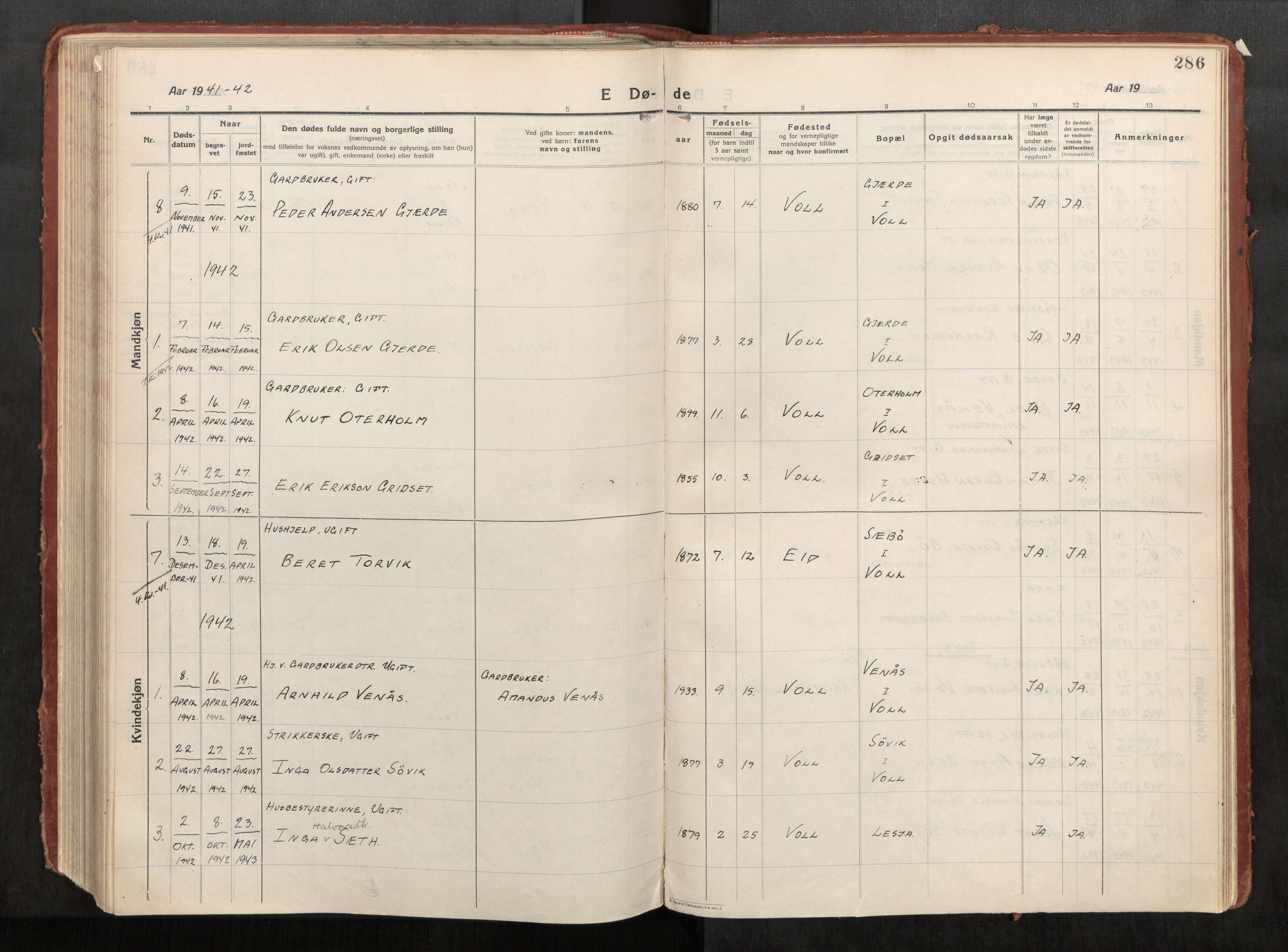 Eid sokneprestkontor, AV/SAT-A-1254: Parish register (official) no. 543A04, 1916-1956, p. 286