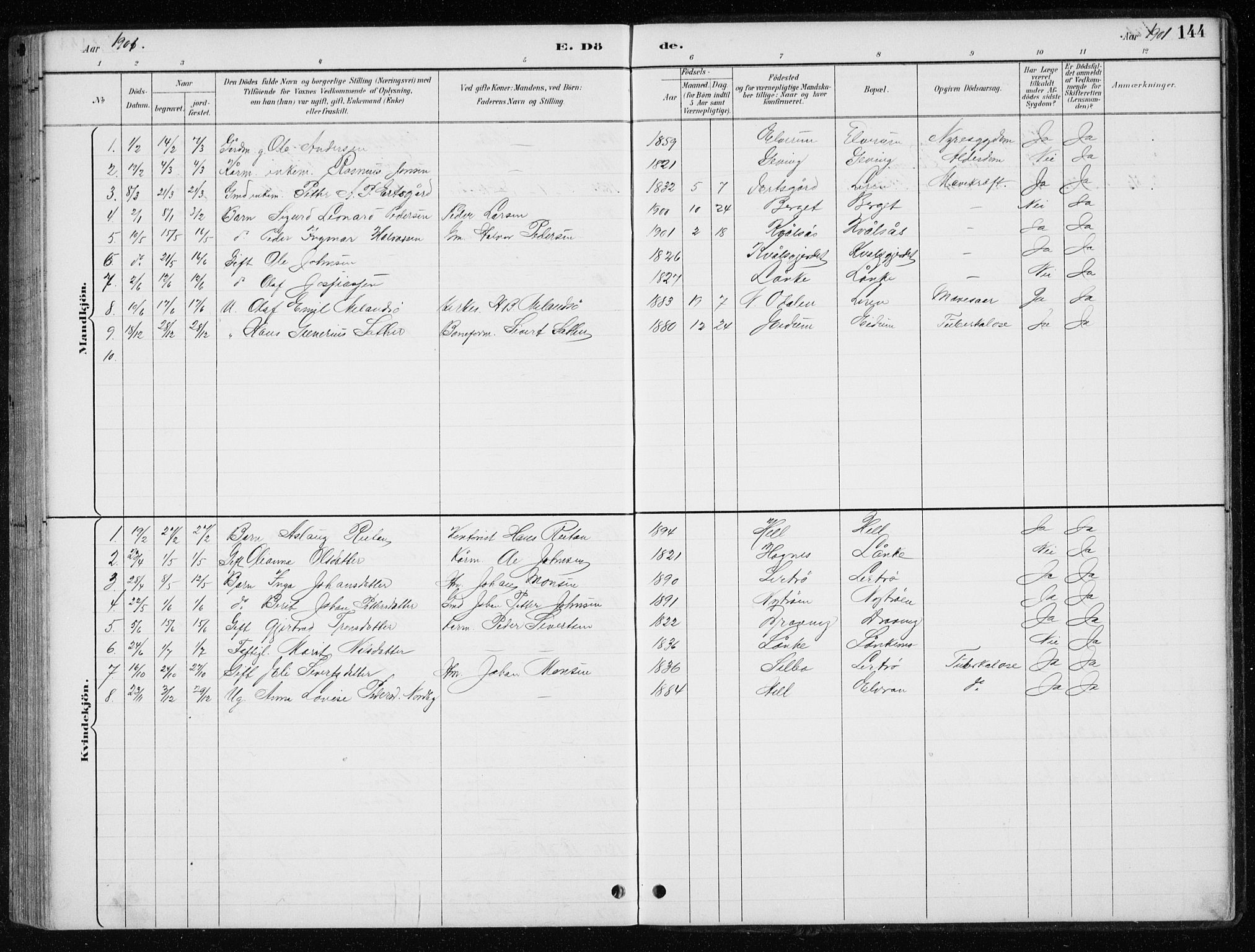 Ministerialprotokoller, klokkerbøker og fødselsregistre - Nord-Trøndelag, AV/SAT-A-1458/710/L0096: Parish register (copy) no. 710C01, 1892-1925, p. 144