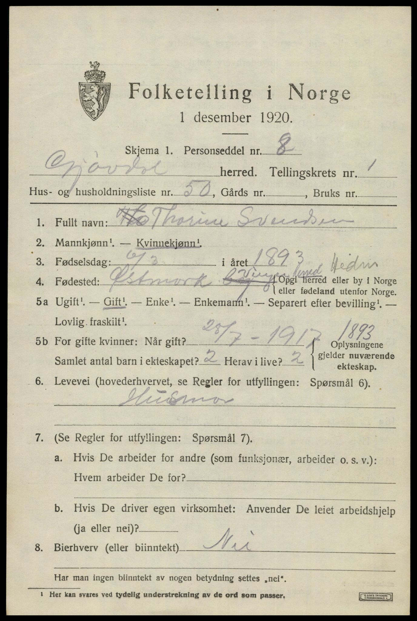 SAK, 1920 census for Gjøvdal, 1920, p. 824