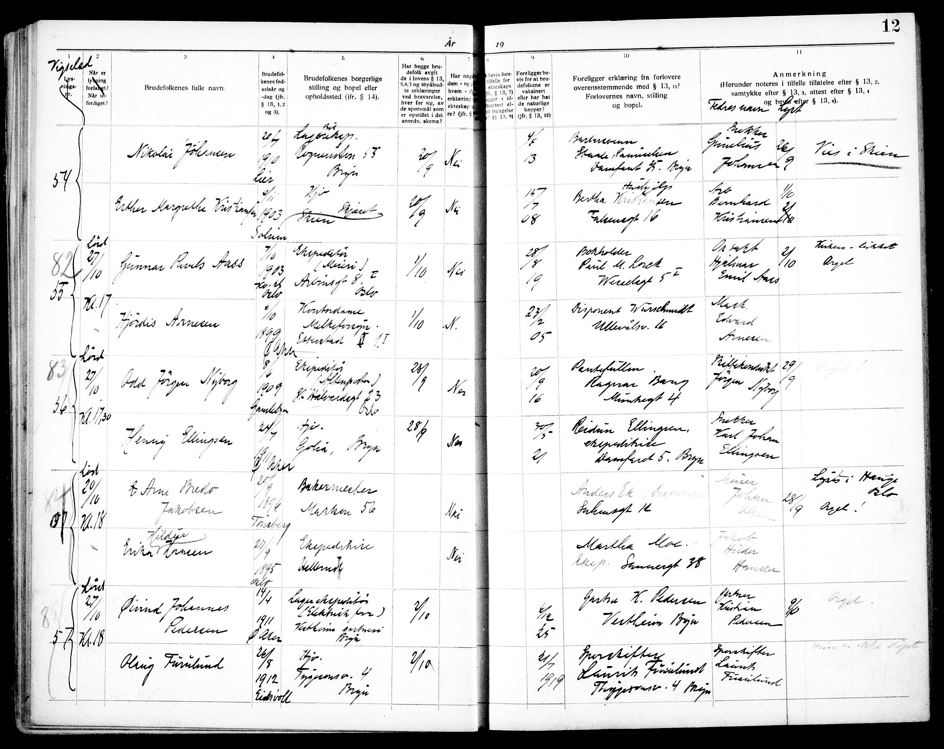 Østre Aker prestekontor Kirkebøker, AV/SAO-A-10840/H/Ha/L0008: Banns register no. I 8, 1933-1939, p. 12