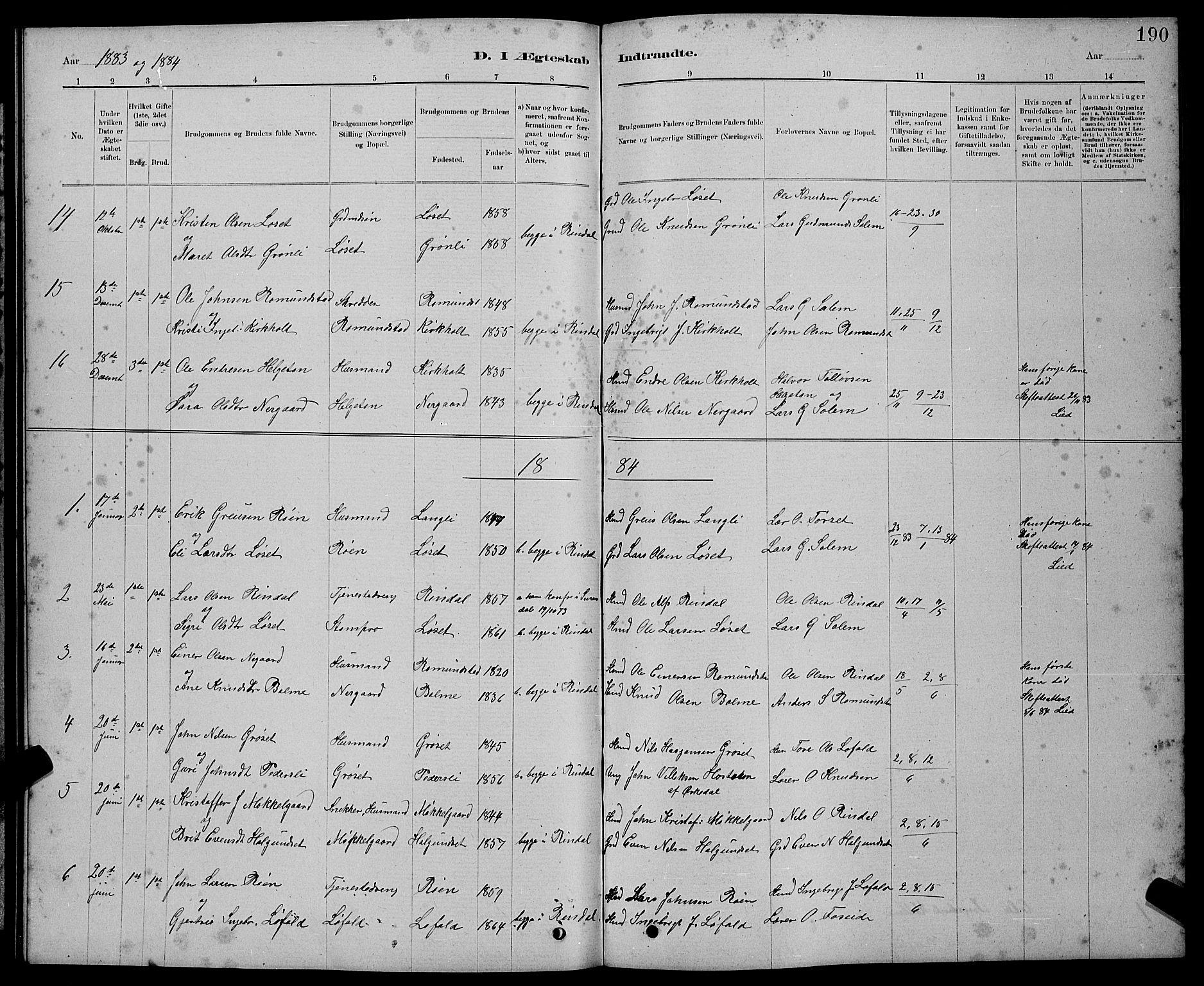 Ministerialprotokoller, klokkerbøker og fødselsregistre - Møre og Romsdal, AV/SAT-A-1454/598/L1077: Parish register (copy) no. 598C02, 1879-1891, p. 190