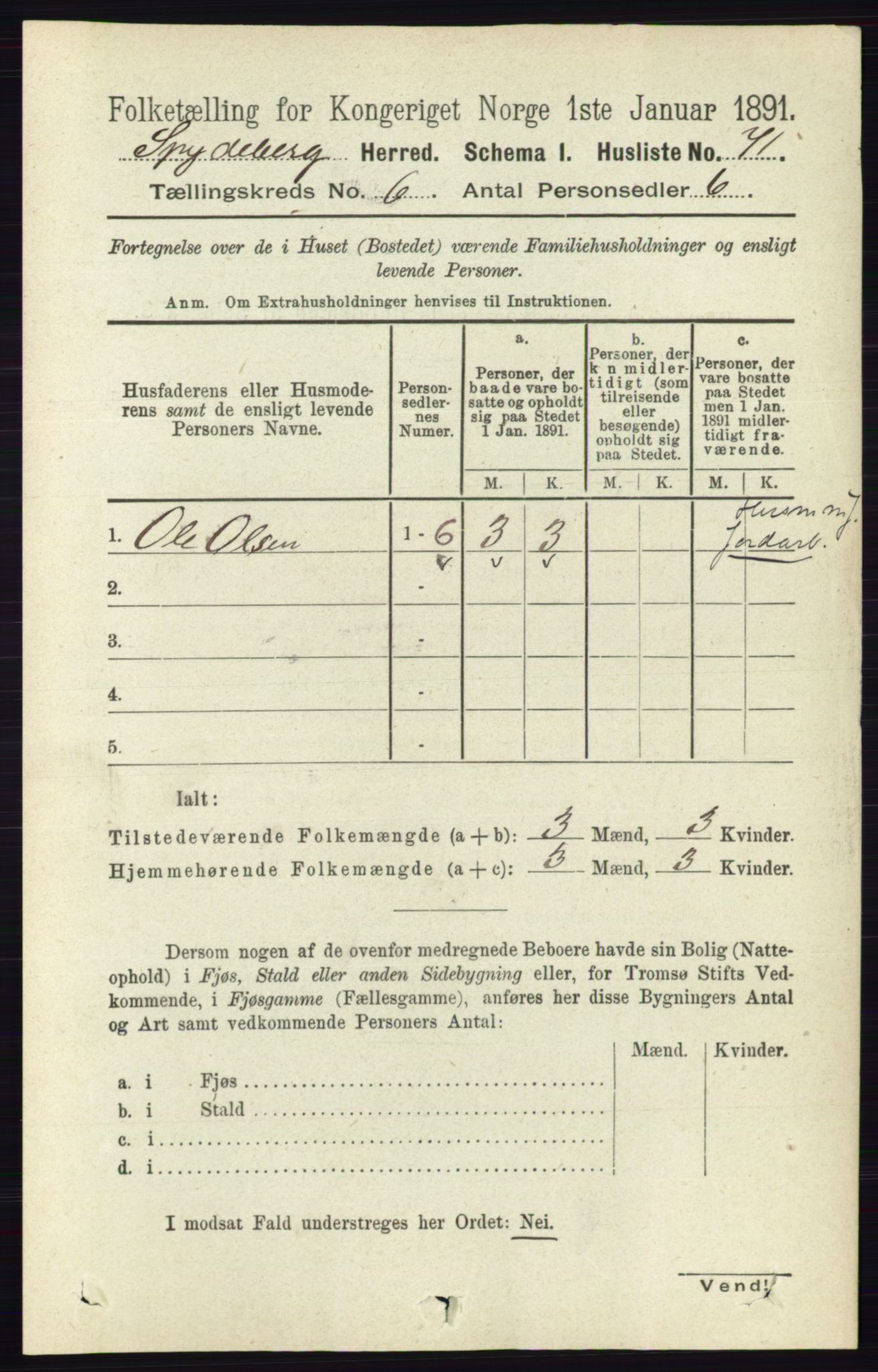 RA, 1891 census for 0123 Spydeberg, 1891, p. 2831