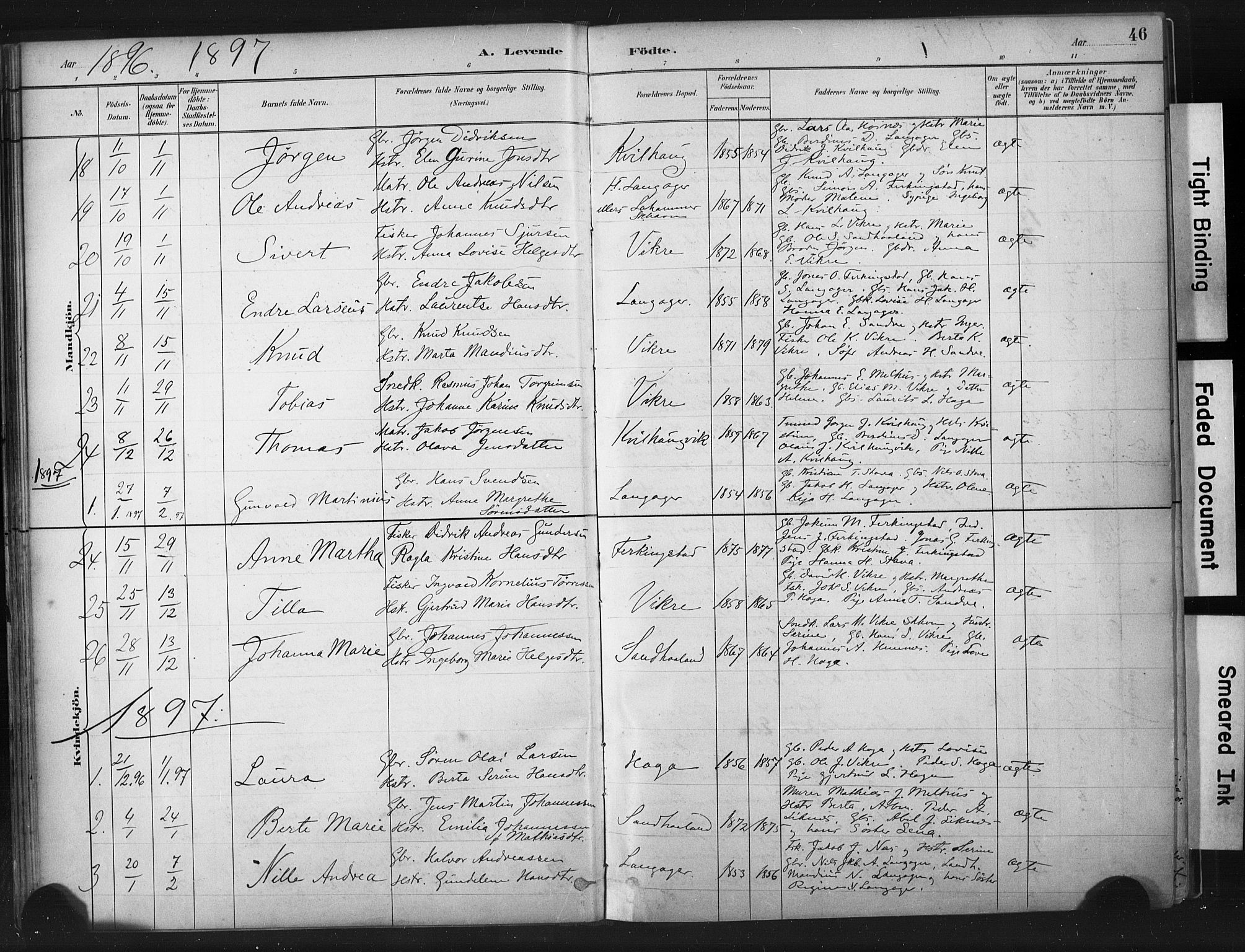Skudenes sokneprestkontor, SAST/A -101849/H/Ha/Haa/L0010: Parish register (official) no. A 7, 1882-1912, p. 46