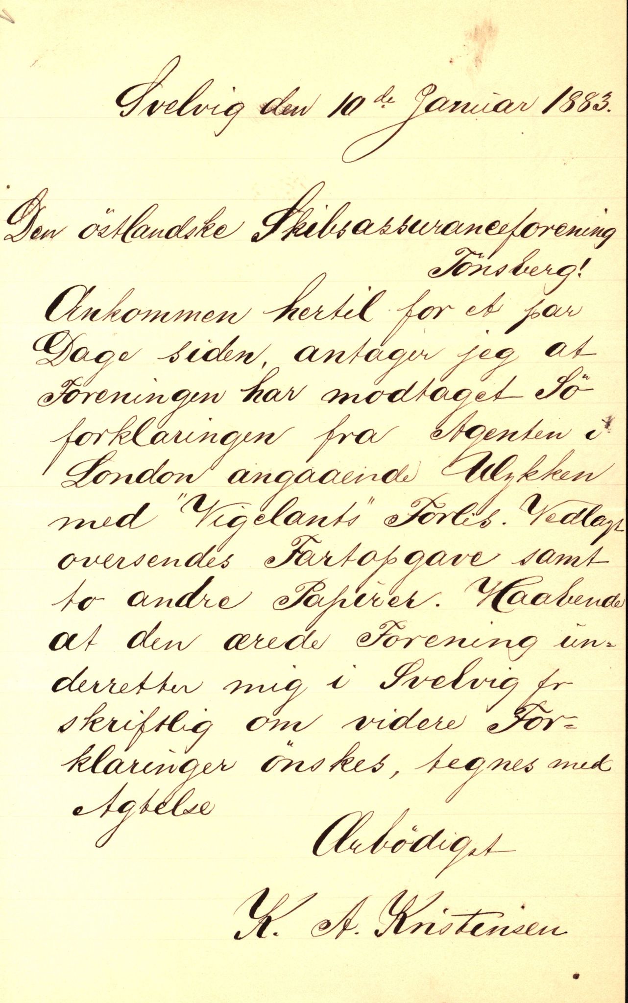 Pa 63 - Østlandske skibsassuranceforening, VEMU/A-1079/G/Ga/L0015/0002: Havaridokumenter / Fredrik Holst, Øgir, Vikingen, Vigilant, 1882, p. 65
