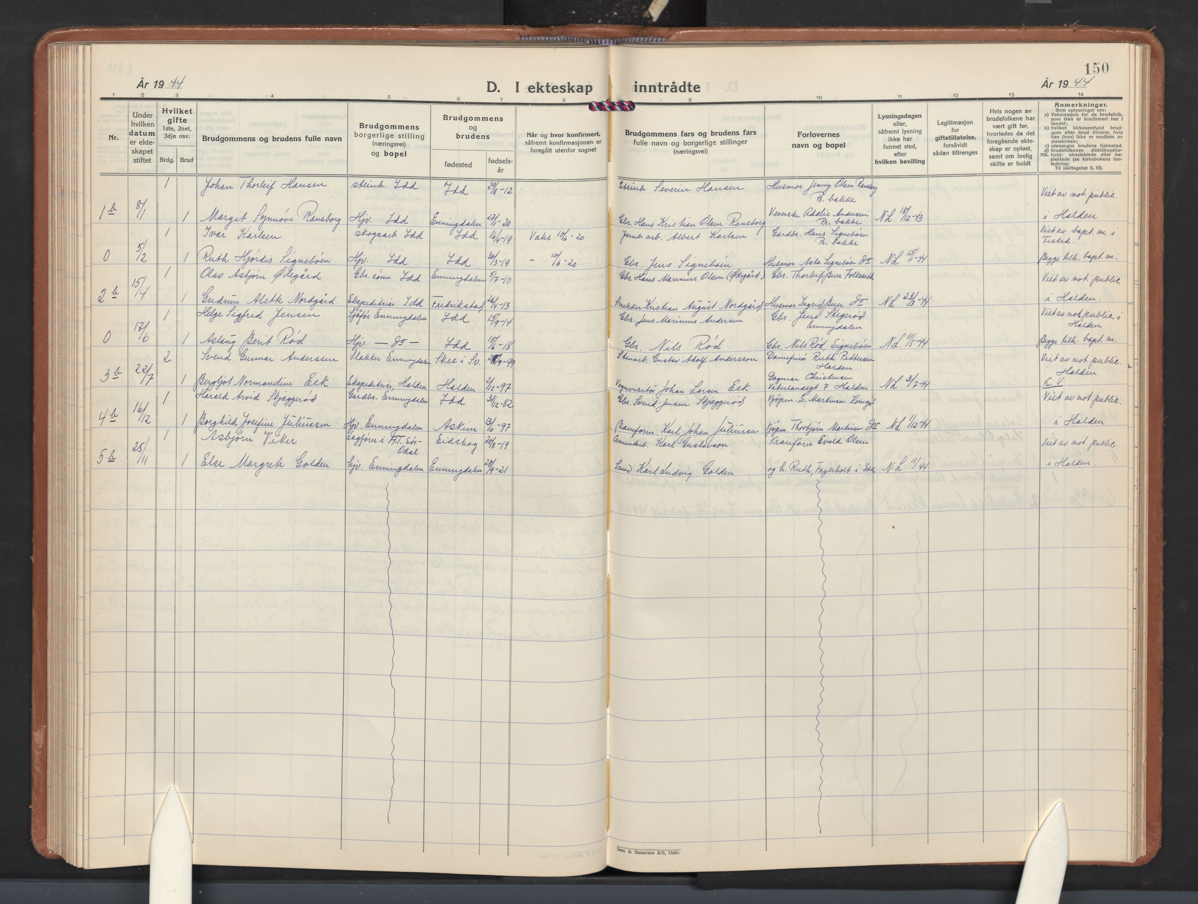Idd prestekontor Kirkebøker, AV/SAO-A-10911/G/Gc/L0003: Parish register (copy) no. III 3, 1933-1971, p. 150