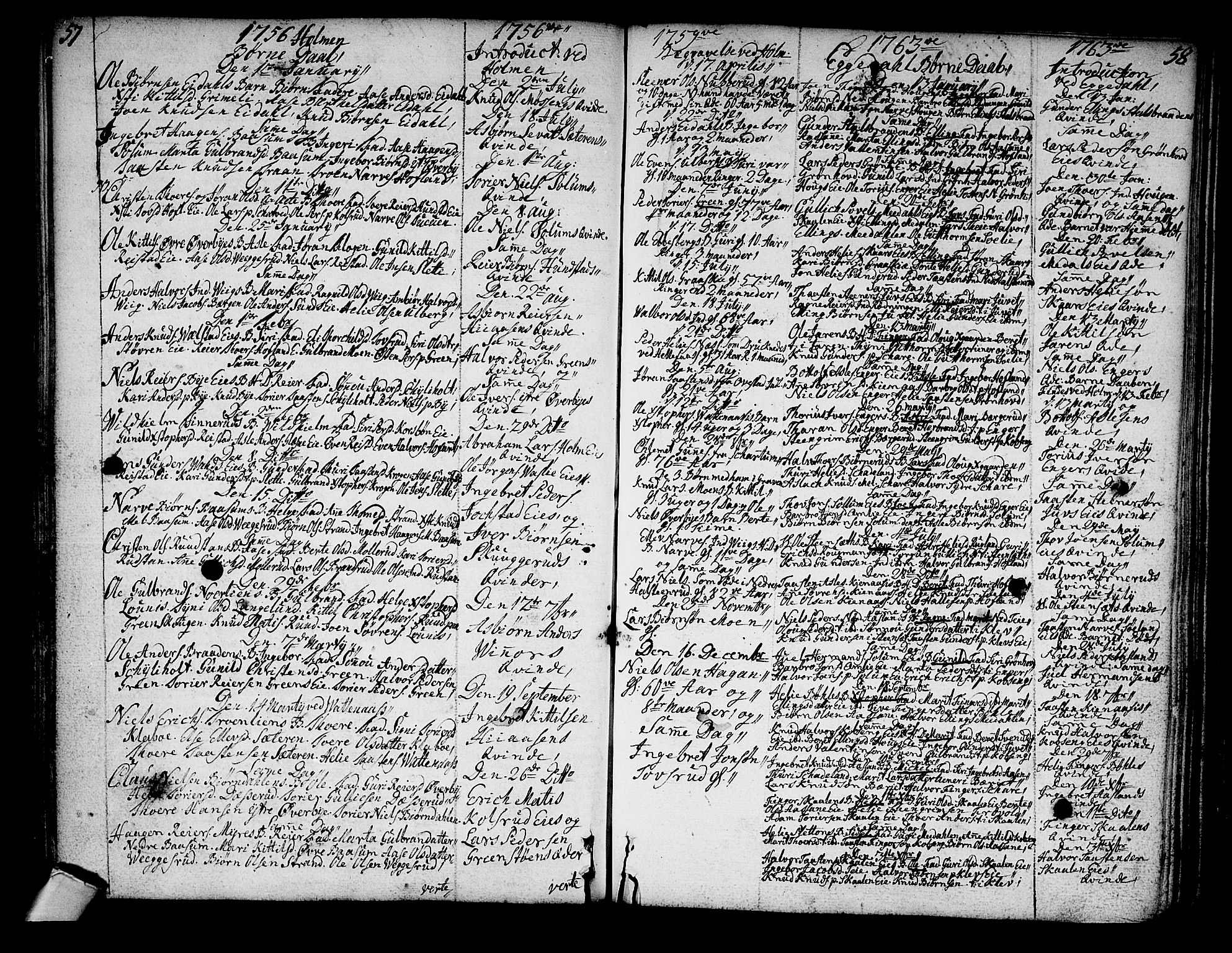 Sigdal kirkebøker, SAKO/A-245/F/Fa/L0001: Parish register (official) no. I 1, 1722-1777, p. 57-58
