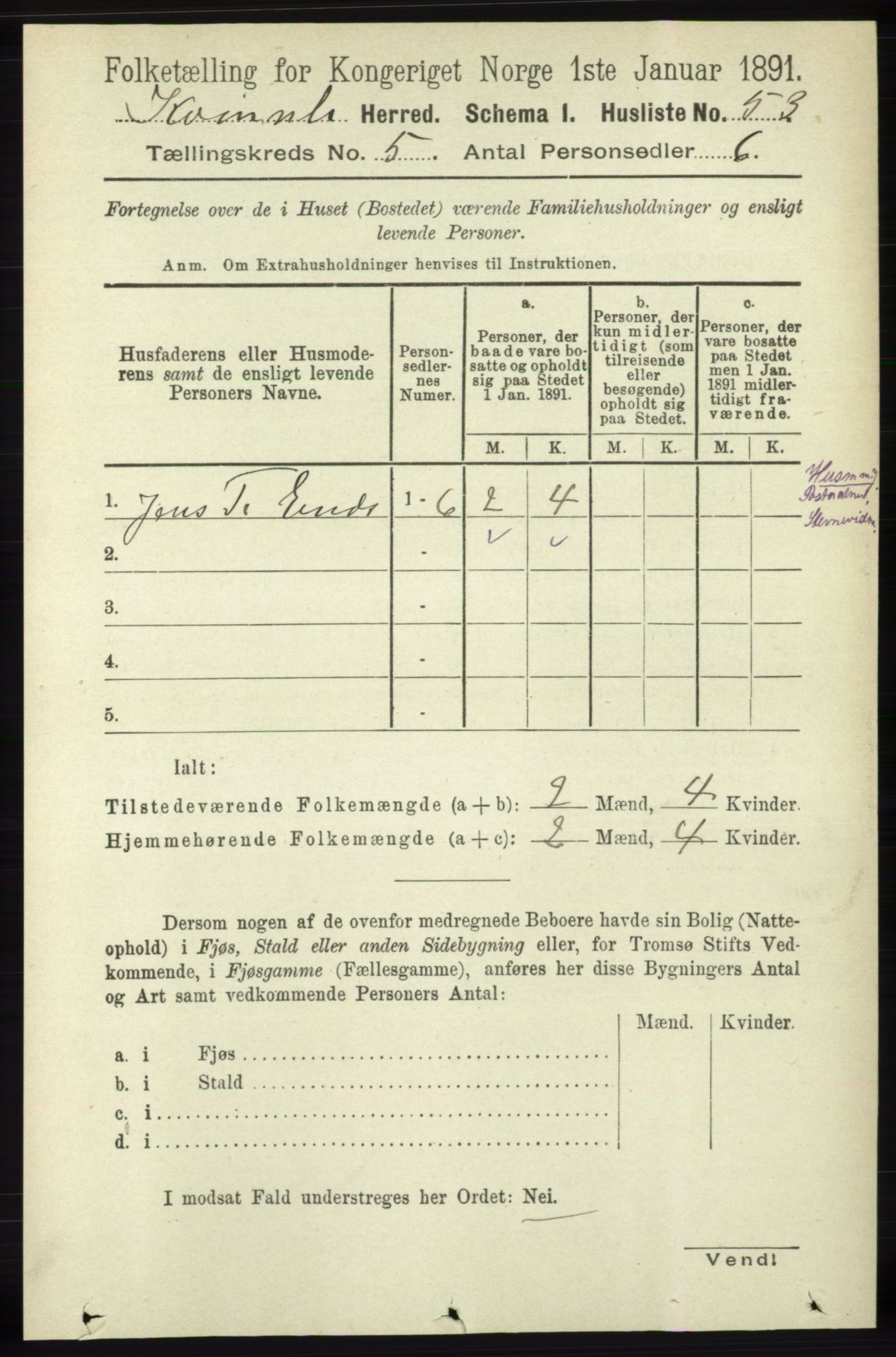 RA, 1891 census for 1224 Kvinnherad, 1891, p. 1734