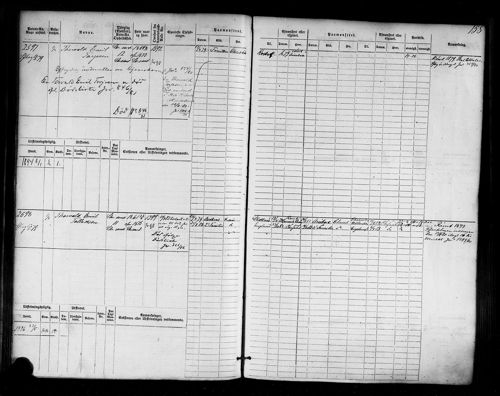 Kristiansand mønstringskrets, AV/SAK-2031-0015/F/Fb/L0006: Hovedrulle nr 2283-3048, I-13, 1876-1915, p. 169