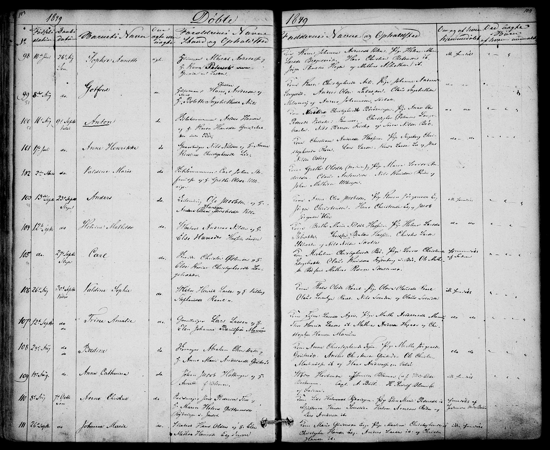 Sem kirkebøker, AV/SAKO-A-5/F/Fa/L0006: Parish register (official) no. I 6, 1843-1855, p. 103-104