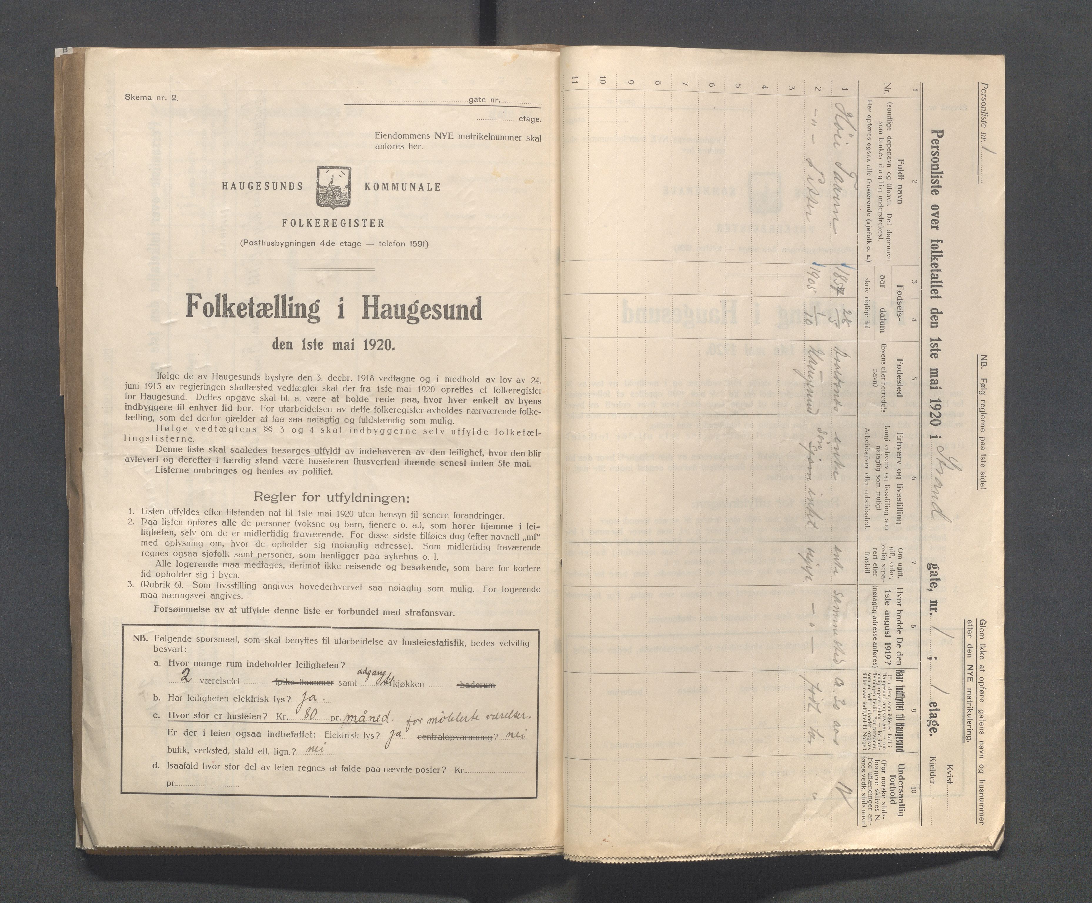 IKAR, Local census 1.5.1920 for Haugesund, 1920, p. 4096