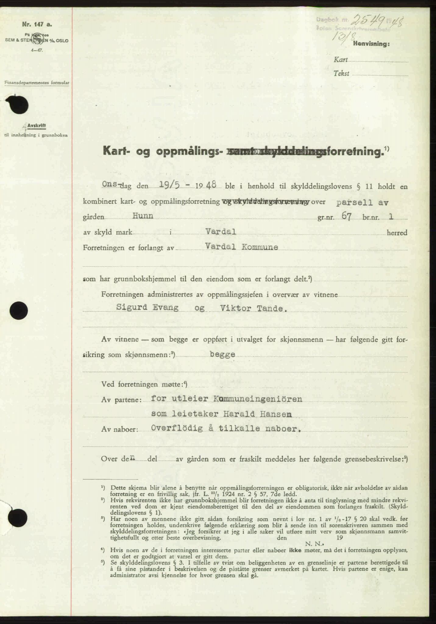 Toten tingrett, SAH/TING-006/H/Hb/Hbc/L0020: Mortgage book no. Hbc-20, 1948-1948, Diary no: : 2549/1948