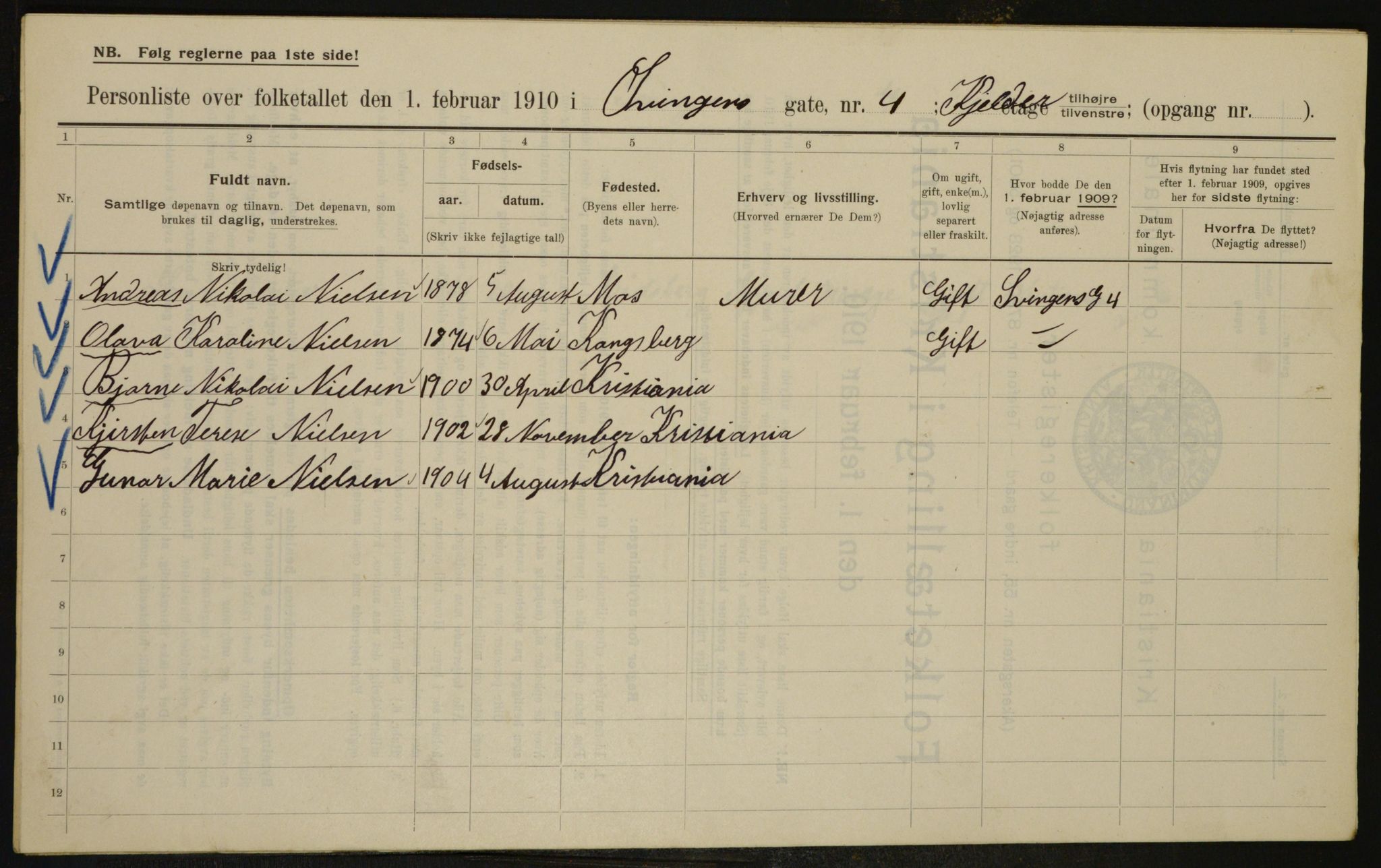 OBA, Municipal Census 1910 for Kristiania, 1910, p. 100653