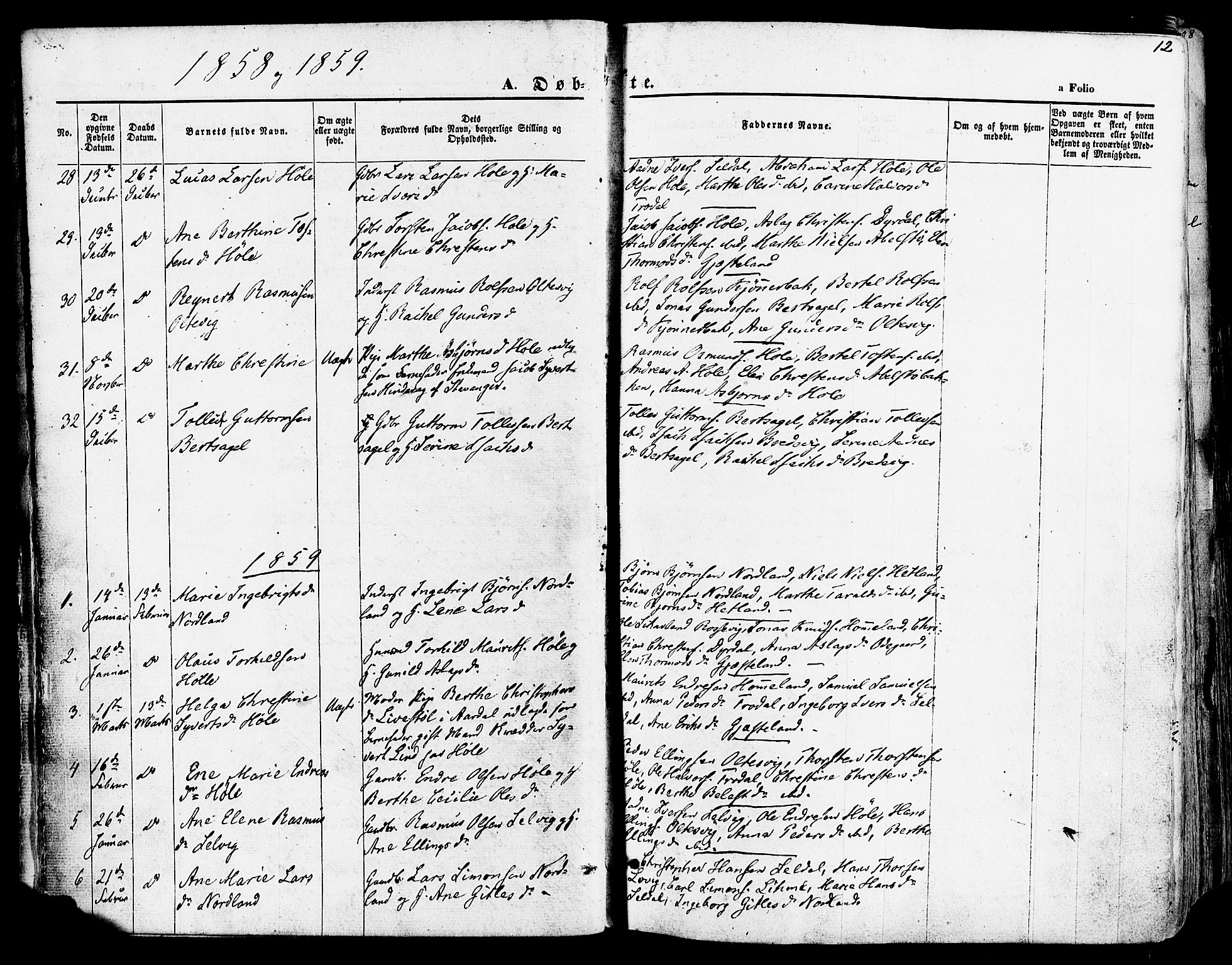 Høgsfjord sokneprestkontor, SAST/A-101624/H/Ha/Haa/L0002: Parish register (official) no. A 2, 1855-1885, p. 12
