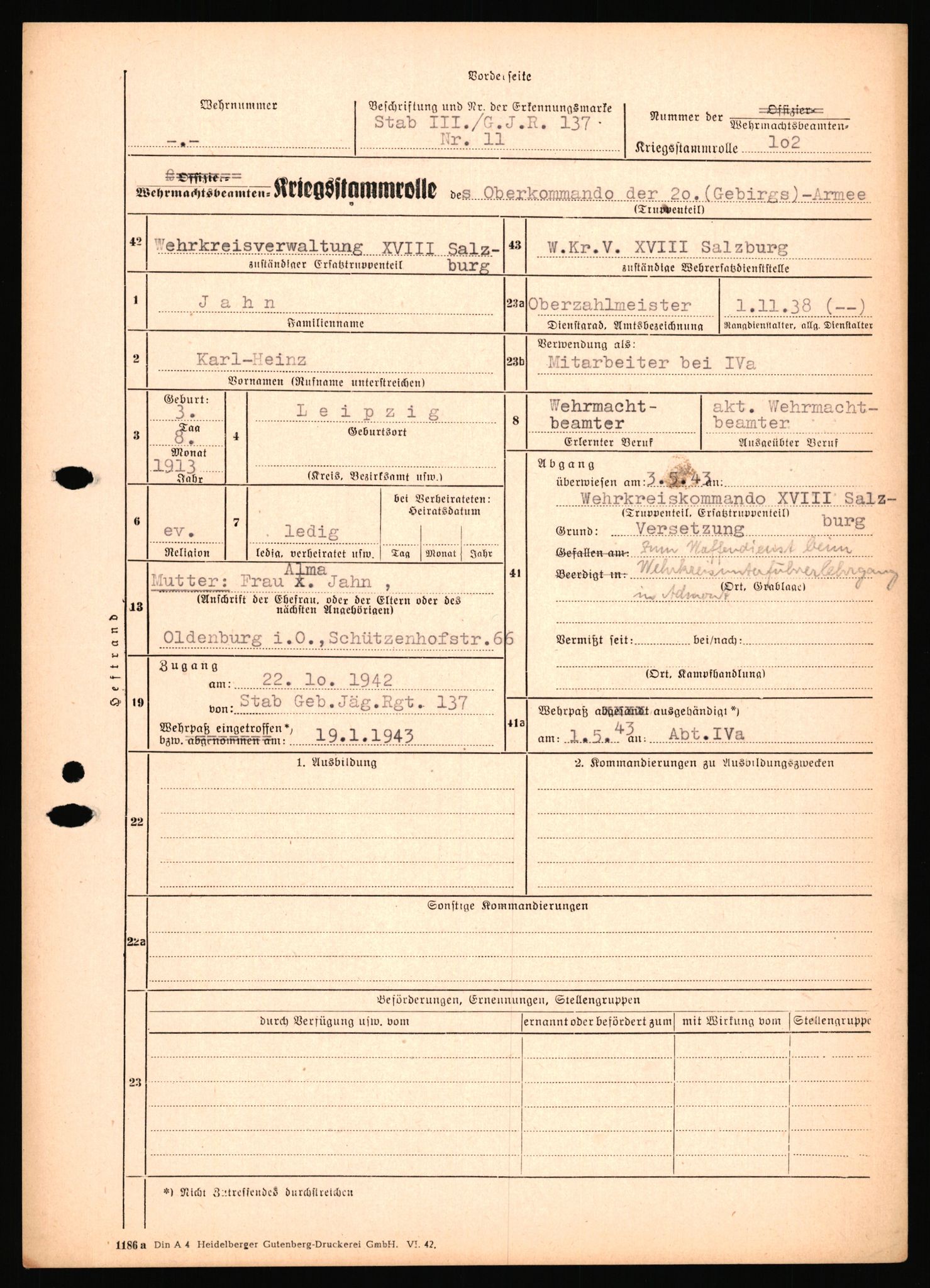 Forsvarets Overkommando. 2 kontor. Arkiv 11.4. Spredte tyske arkivsaker, AV/RA-RAFA-7031/D/Dar/Dara/L0018: Personalbøker, 1940-1945, p. 817