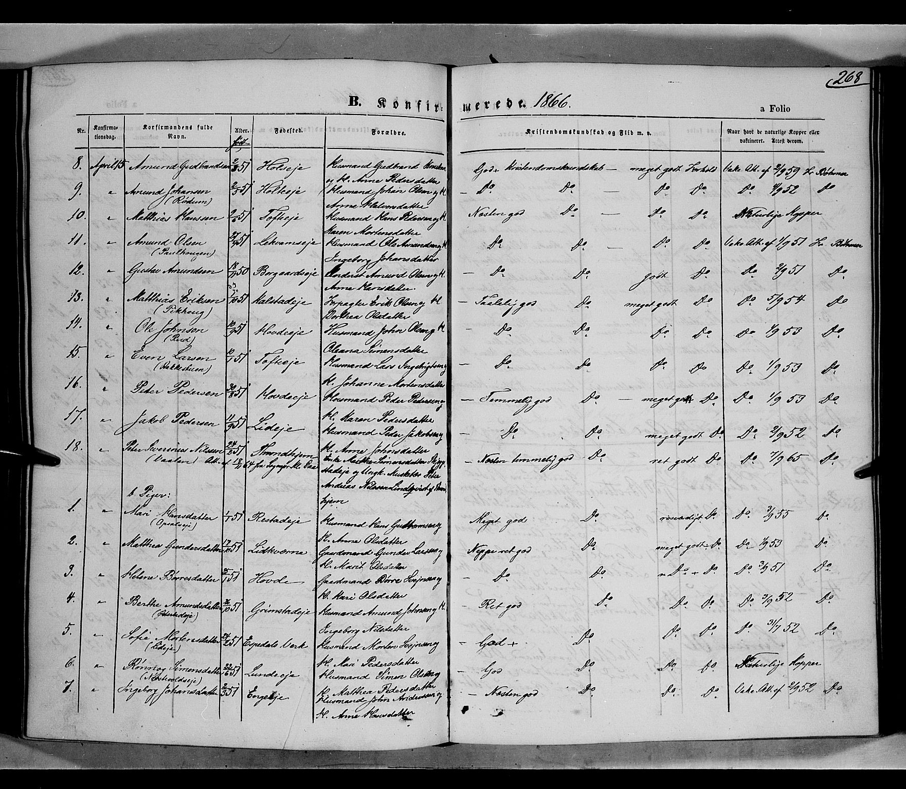 Gausdal prestekontor, SAH/PREST-090/H/Ha/Haa/L0009: Parish register (official) no. 9, 1862-1873, p. 268