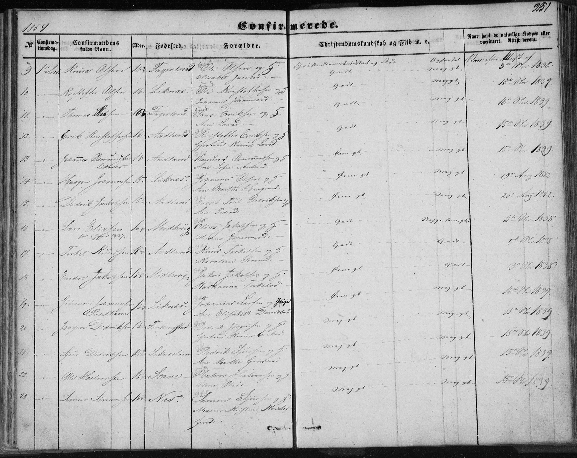 Skudenes sokneprestkontor, SAST/A -101849/H/Ha/Haa/L0004: Parish register (official) no. A 3.1, 1847-1863, p. 251