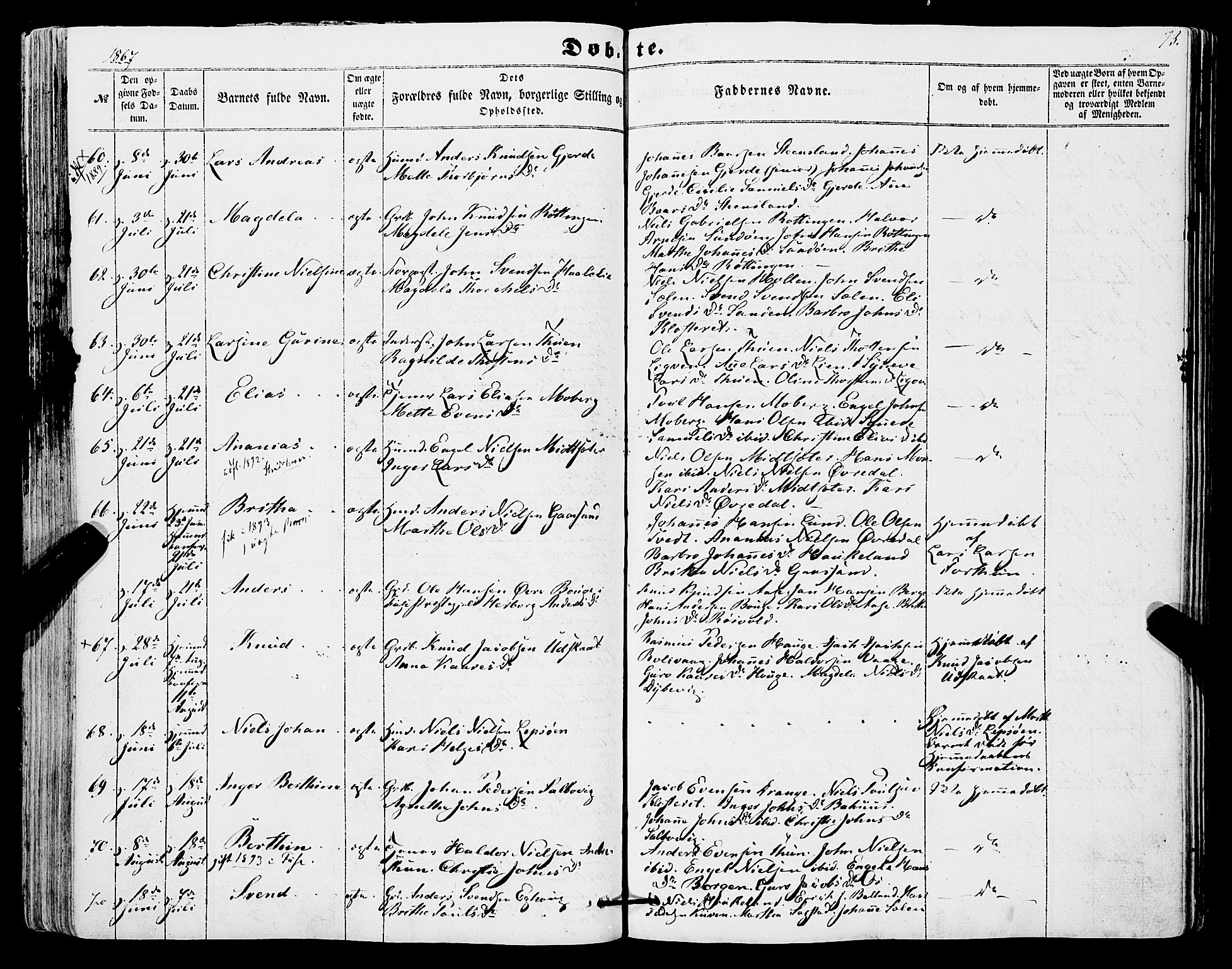 Os sokneprestembete, AV/SAB-A-99929: Parish register (official) no. A 17, 1860-1873, p. 73