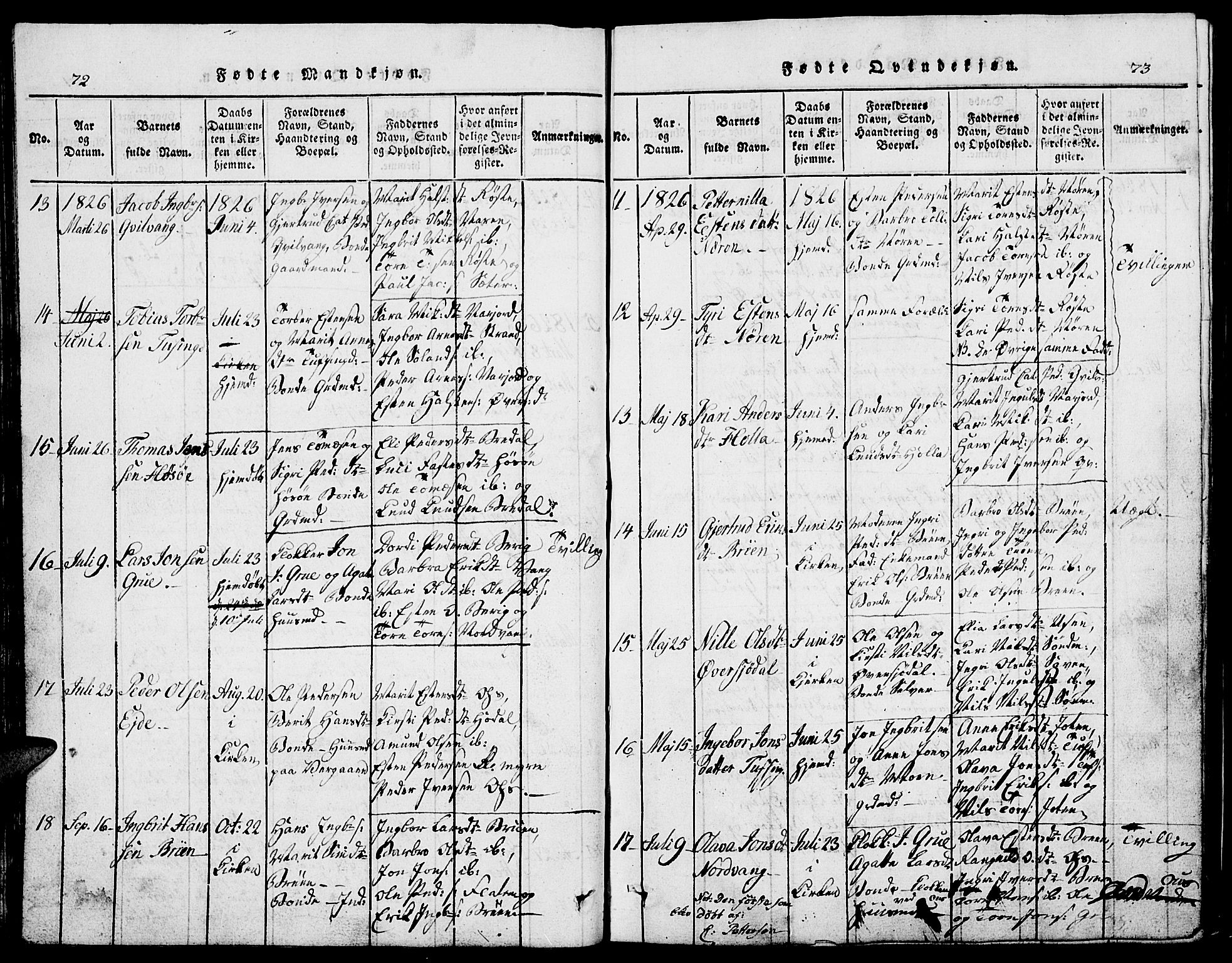 Tolga prestekontor, AV/SAH-PREST-062/L/L0002: Parish register (copy) no. 2, 1815-1844, p. 72-73