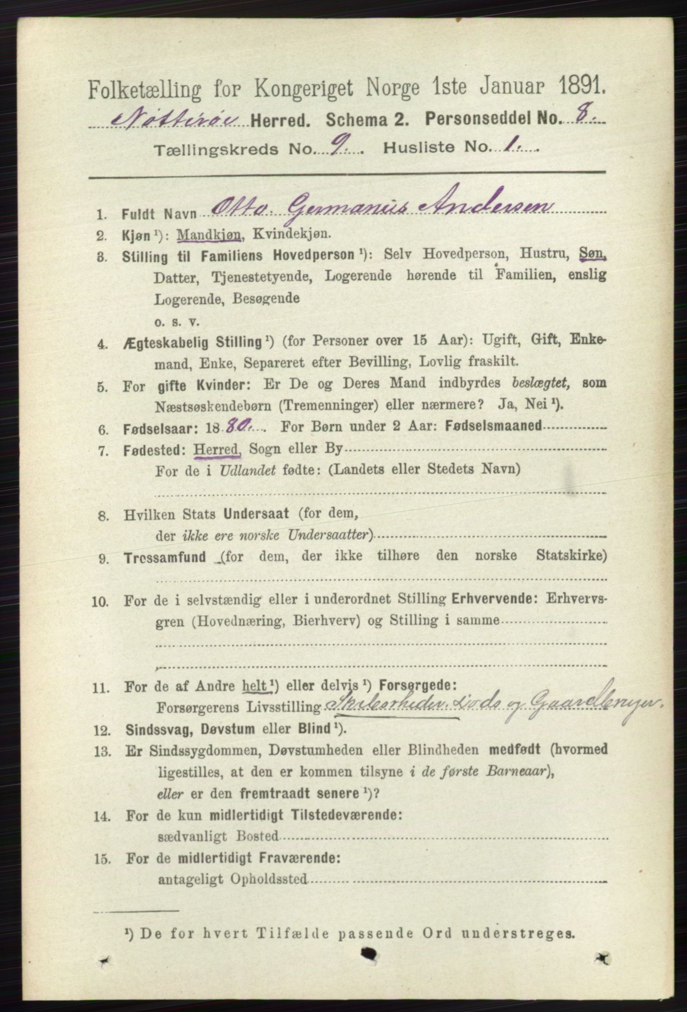 RA, 1891 census for 0722 Nøtterøy, 1891, p. 4564