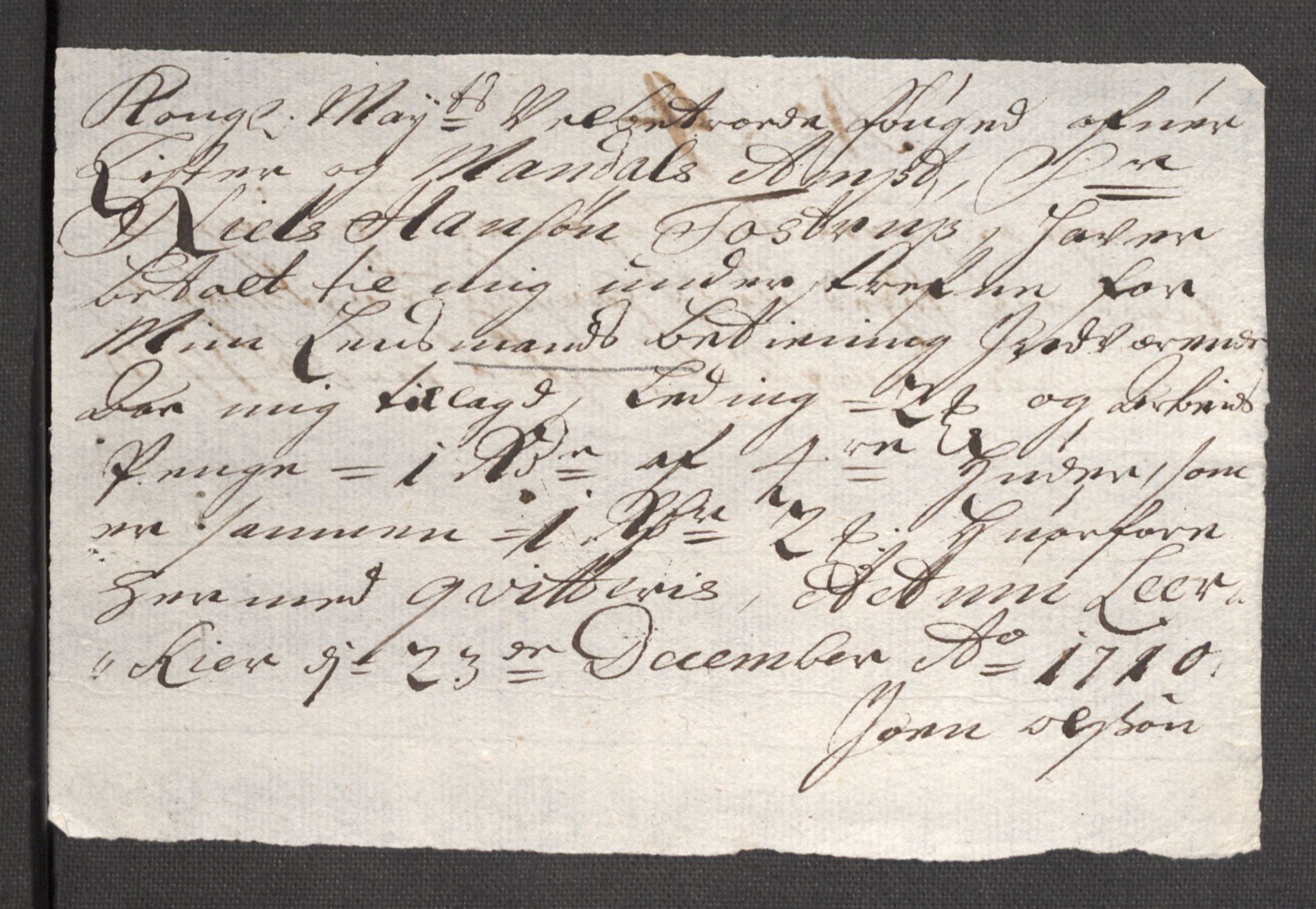 Rentekammeret inntil 1814, Reviderte regnskaper, Fogderegnskap, RA/EA-4092/R43/L2553: Fogderegnskap Lista og Mandal, 1710, p. 101